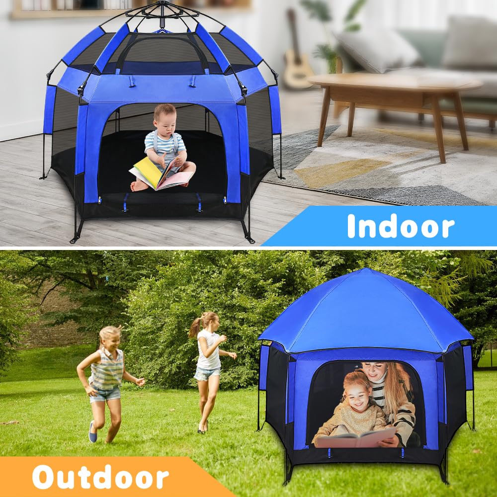 Baby Play Yard Outdoor Baby Playpen with Canopy Beach Tent for Kids and Toddlers Portable Lightweight Pop Up Pack and Play Playards with Travel
