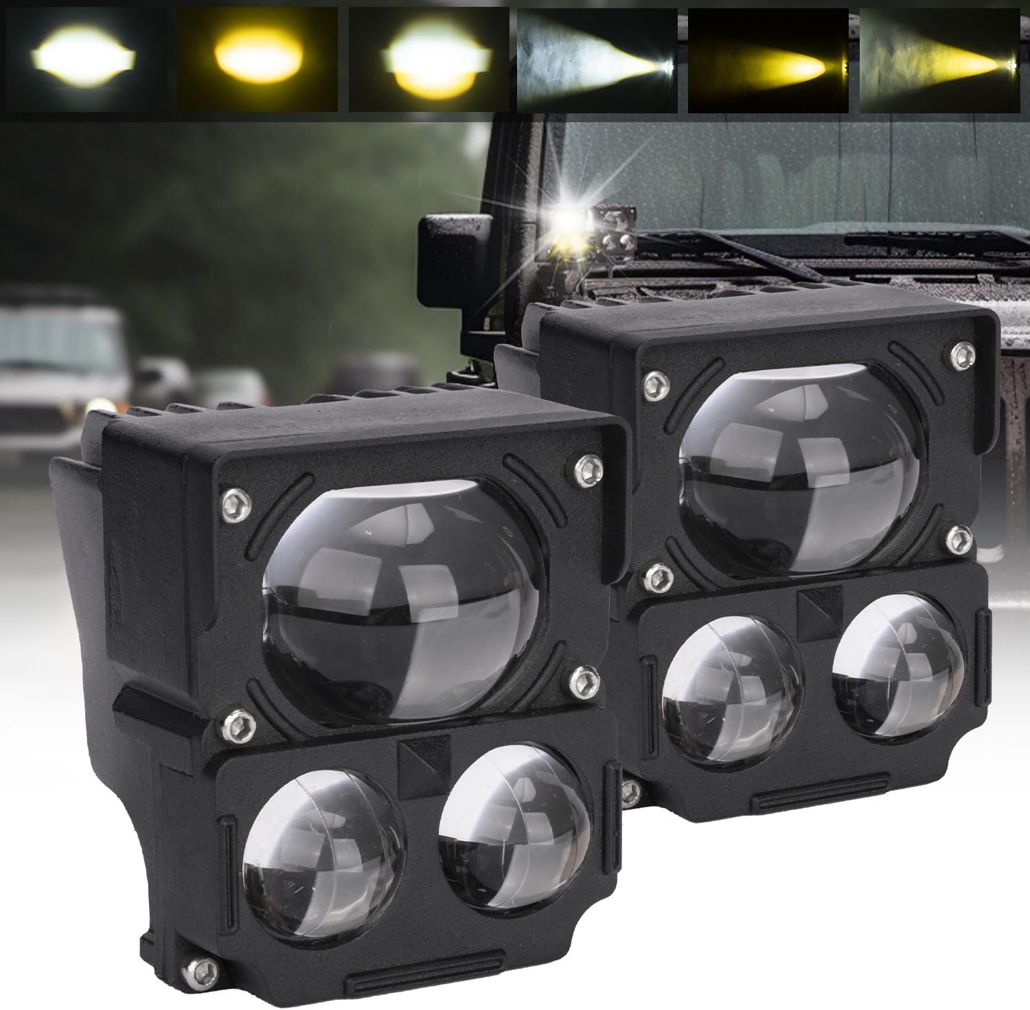 YCHOW-BEAM Cápsulas LED blancas y amarillas, 3 pulgadas, 160 W, de doble color, todoterreno, luces de trabajo, 10800 lúmenes, haz puntal, montaje en
