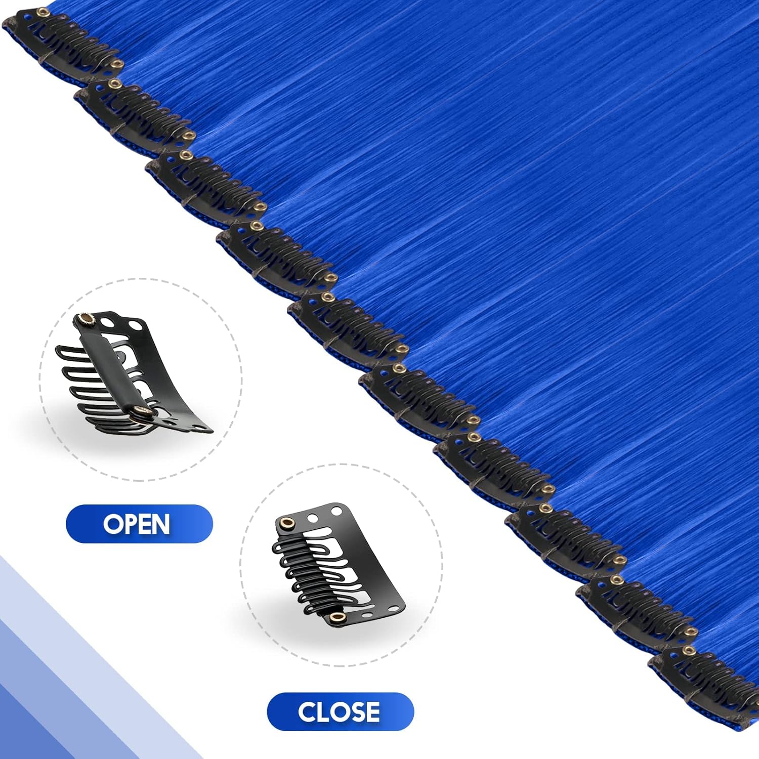 FESHFEN Extensiones de cabello de colores, 10 piezas de cabello azul oscuro para mujer, extensiones de cabello lacio colorido con clip para fiestas