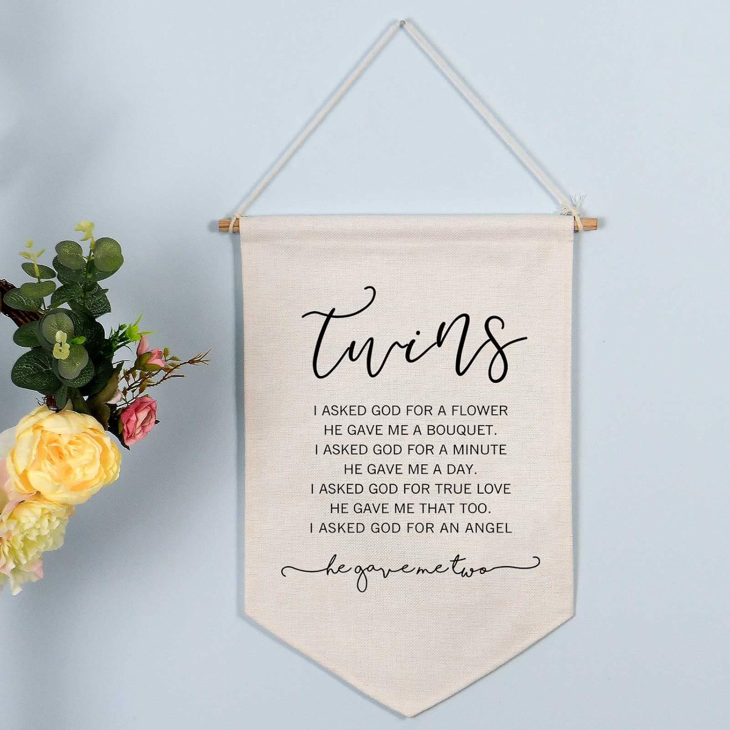 Twins Nursery Decor, Twin Nursery Wall Hanging, Twins Gift, Linen Banner Gifts, Wall Banner Gift for Twins, Twins Baby Gift, Kids Room Decor,