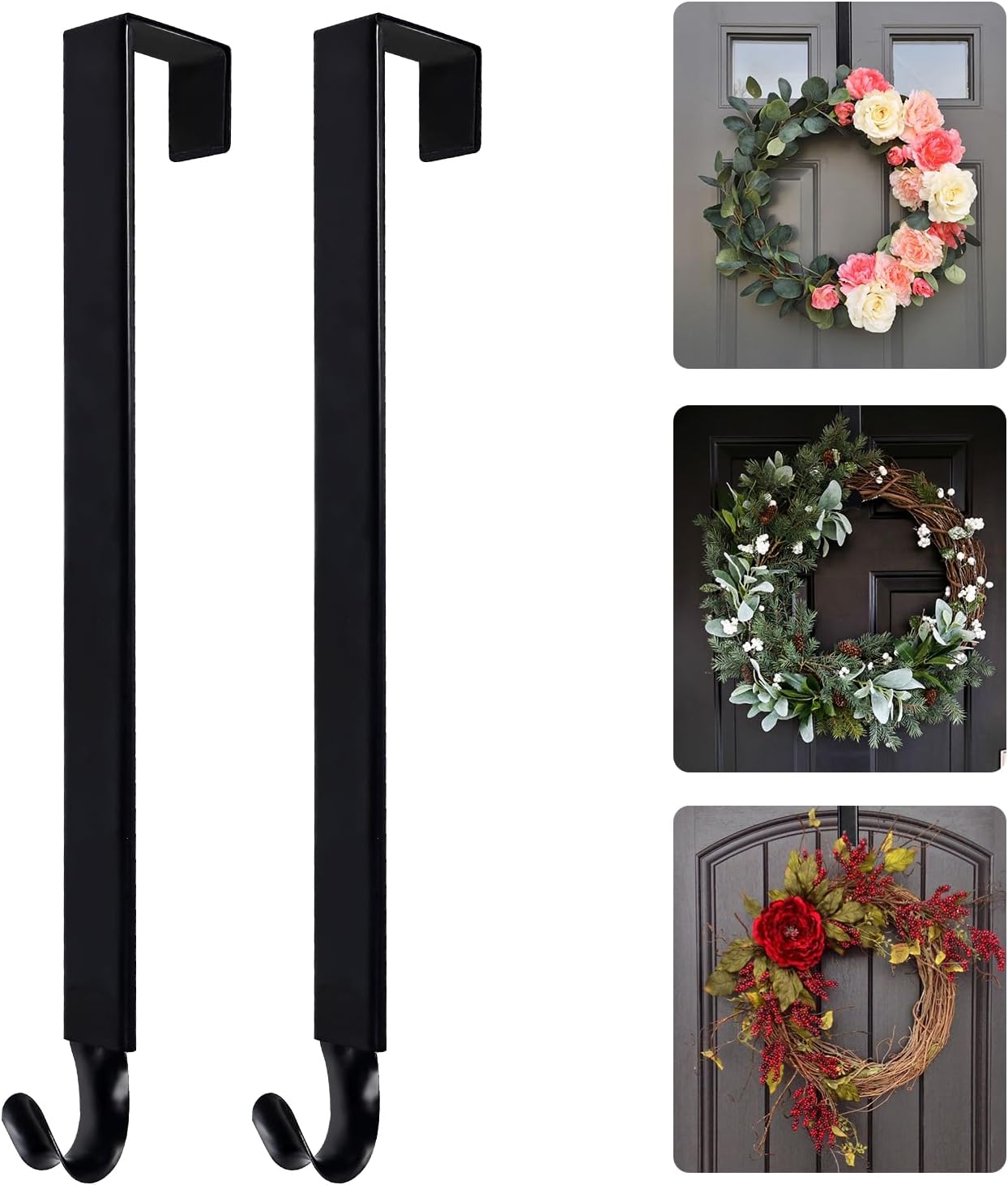 styleonme Ganchos para corona, 2 ganchos telescópicos de 15 a 25 pulgadas, colgador de corona de Pascua de Halloween, Navidad, gancho de corona