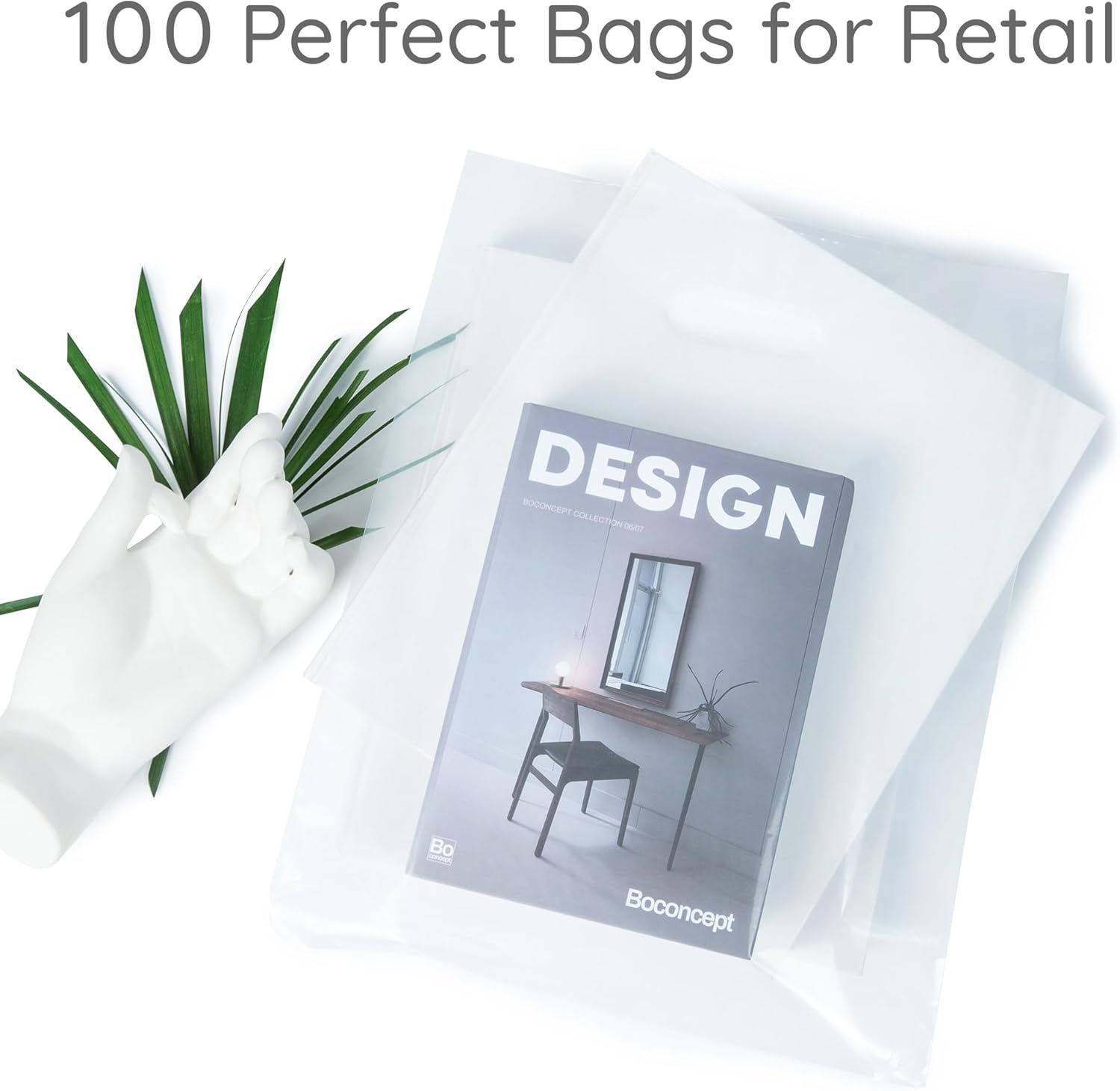 Choice Marts 100 bolsas de plástico transparente con asas de 2 mil, 12 x 15 pulgadas, bolsas de mercancía gruesas y brillantes, bolsas de compras