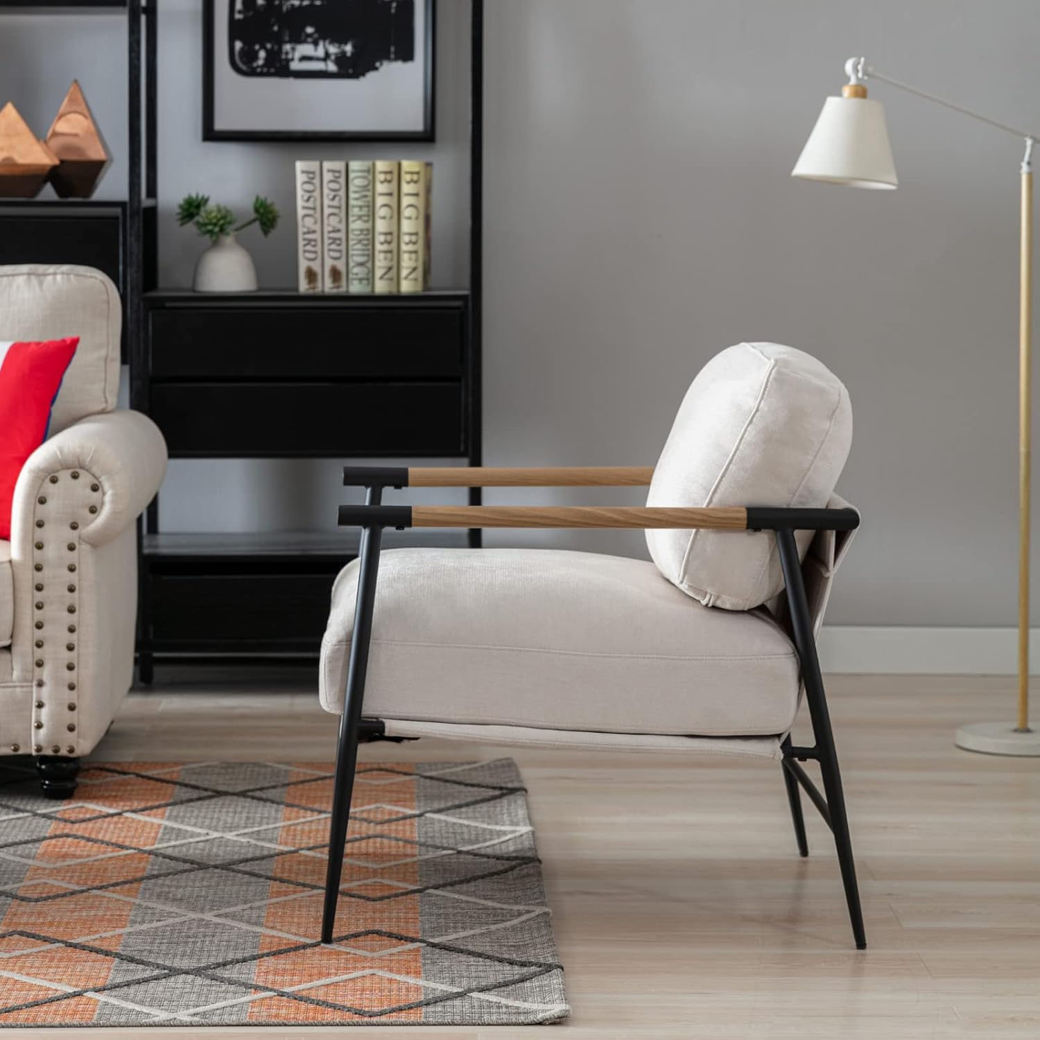 LukeAlon Silla decorativa de felpilla de mediados de siglo, silla de sala de estar ultra suave con patas de metal, sillón moderno tapizado cómodo