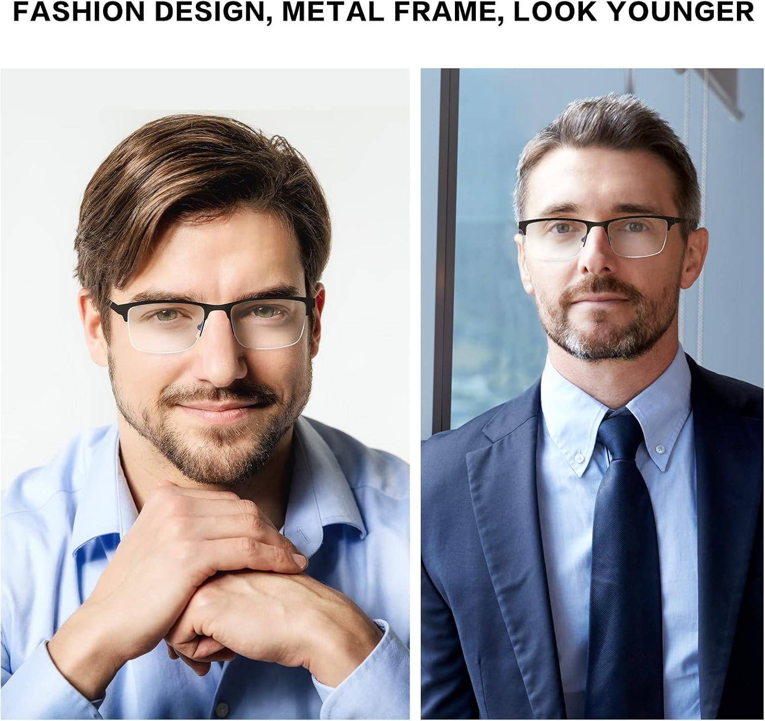 Gafas de lectura bifocales sin línea progresivas multienfoque hombres lector multifocal luz azul computadora marco de metal gafas