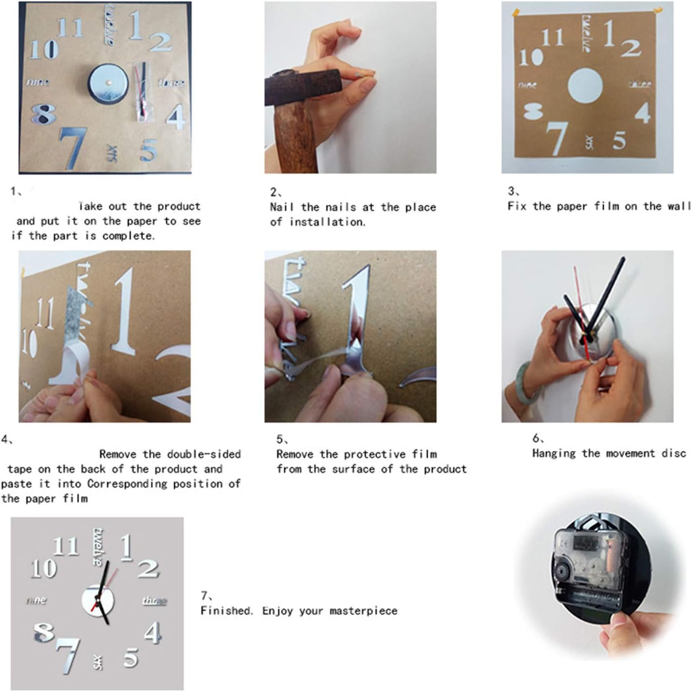 Reloj de pared decorativo 3D DIY con adhesivo para decoración de espejo sin marco, kit de reloj de pared grande para el hogar, sala de estar,