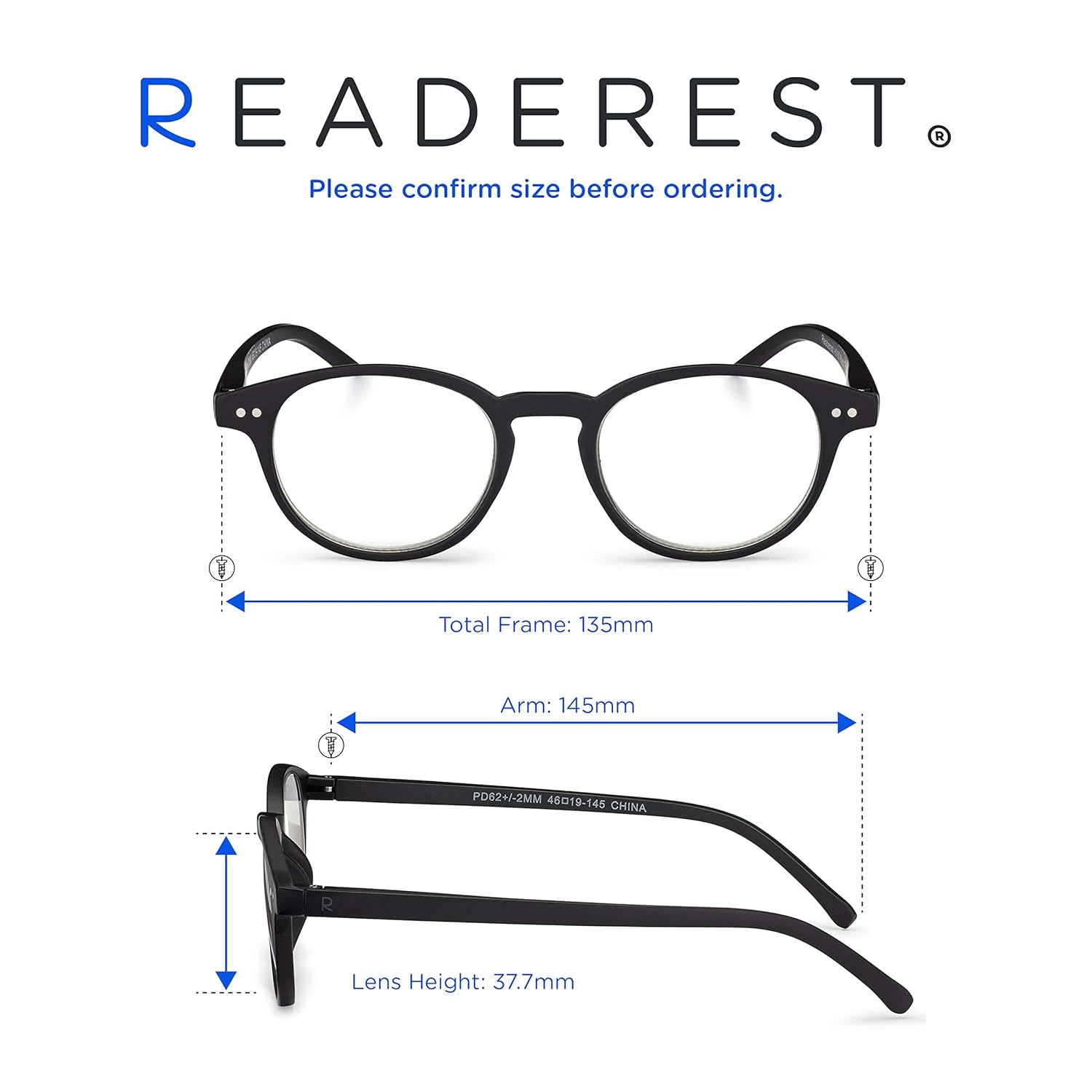 Readerest Lentes de lectura redondos con bloqueo de luz azul (negro, aumento de 2.00), a la moda para hombres y mujeres, antirreflejos, antifatiga