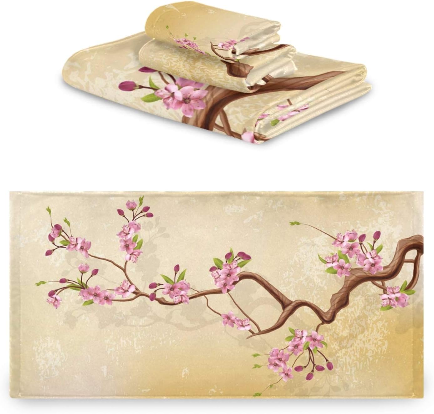 ALAZA Juego de toallas de baño, ramas de cerezo en flor con flores y hojas, toallas de 3 piezas, 1 toalla de baño, 1 toalla, 1 toalla de mano, juego