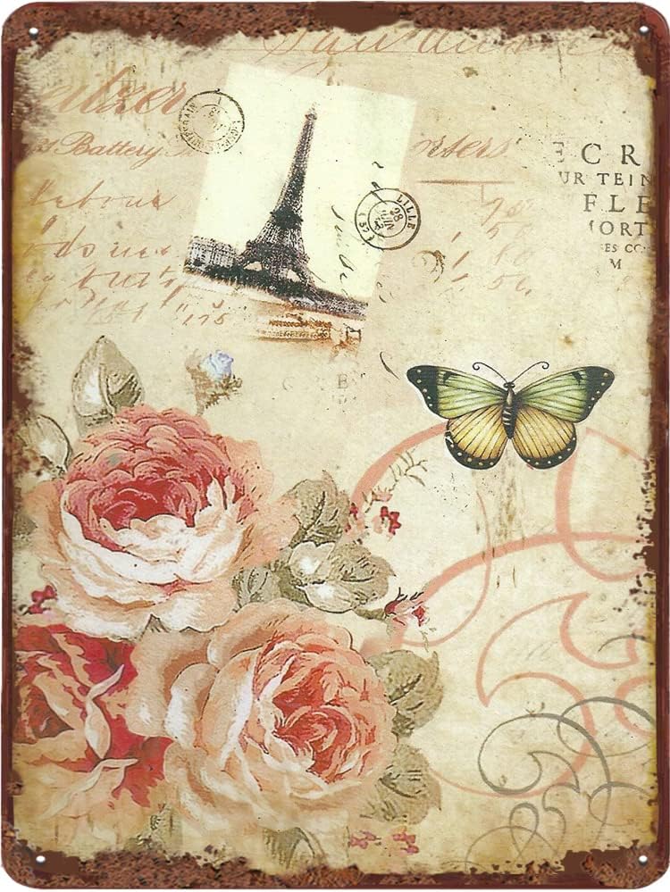 Letrero de hojalata de metal rosa con texto en inglés Thankful & Blessed con diseño floral vintage para colgar en la pared, decoración de