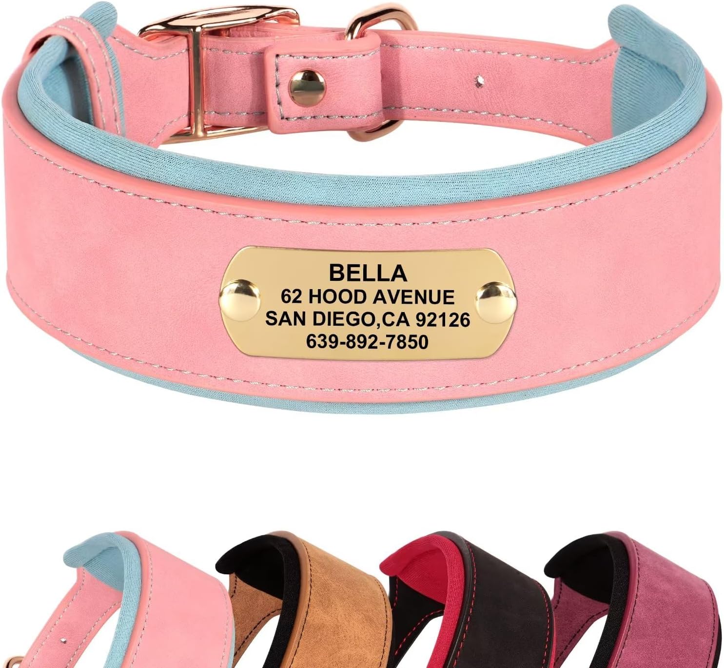 Didog Collares de perro personalizados y acolchados suaves, collar ancho de cuero para perro con placa de nombre, collar de perro ajustable