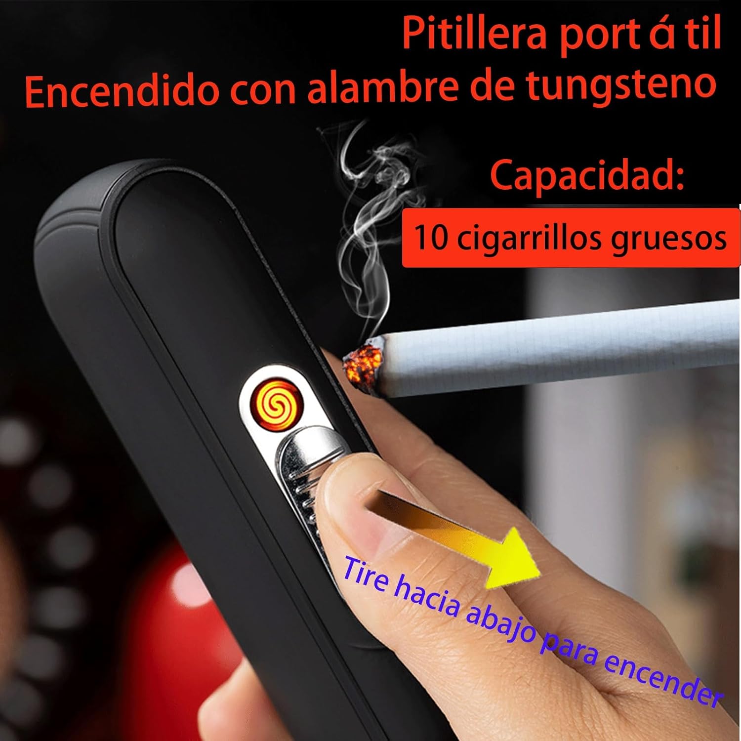 Mini caja de cigarrillos con encendedor, caja de cigarrillos con capacidad para 10 unidades, portátil, caja de encendedor de bolsillo, sin llama,