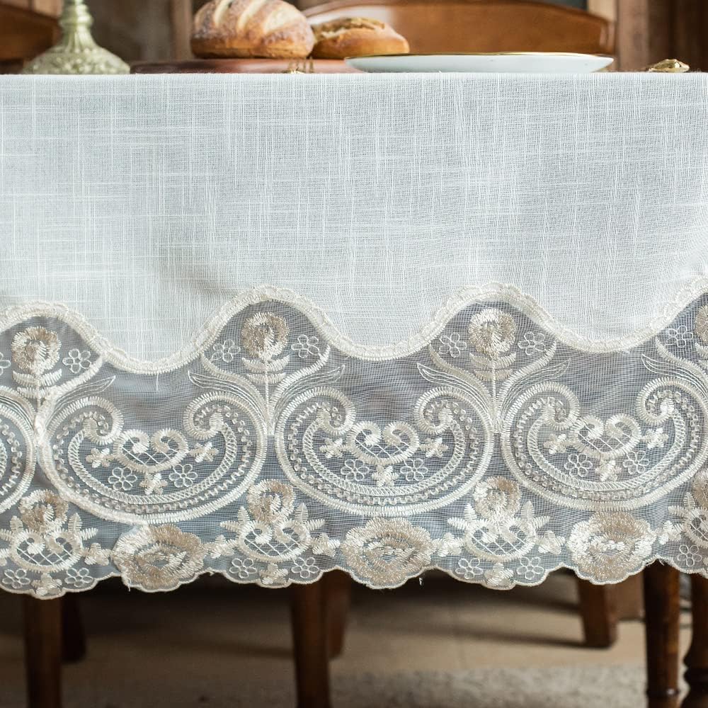 ARTABLE Manteles rectangulares de encaje con exquisito borde de macramé, mantel de tela bordada transparente para cocina y vacaciones (beige, 60 x
