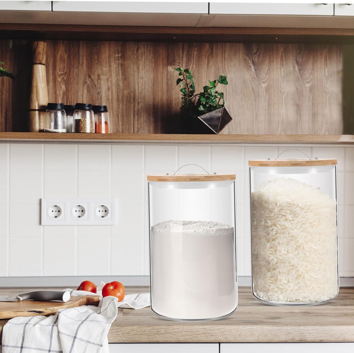 Mifoci Tarros grandes de almacenamiento de vidrio con tapa hermética de bambú, tarro transparente de boca para fermentar kombucha, decapado,