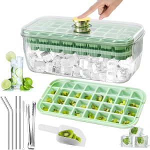 Bandeja para cubitos de hielo con tapa y contenedor, 64 bandejas de hielo para congelador con contenedor, bandeja para cubitos de hielo Doonly fácil Bandeja para cubitos de hielo con tapa y contenedor, 64 bandejas de hielo para congelador con contenedor, bandeja para cubitos de hielo Doonly fácil