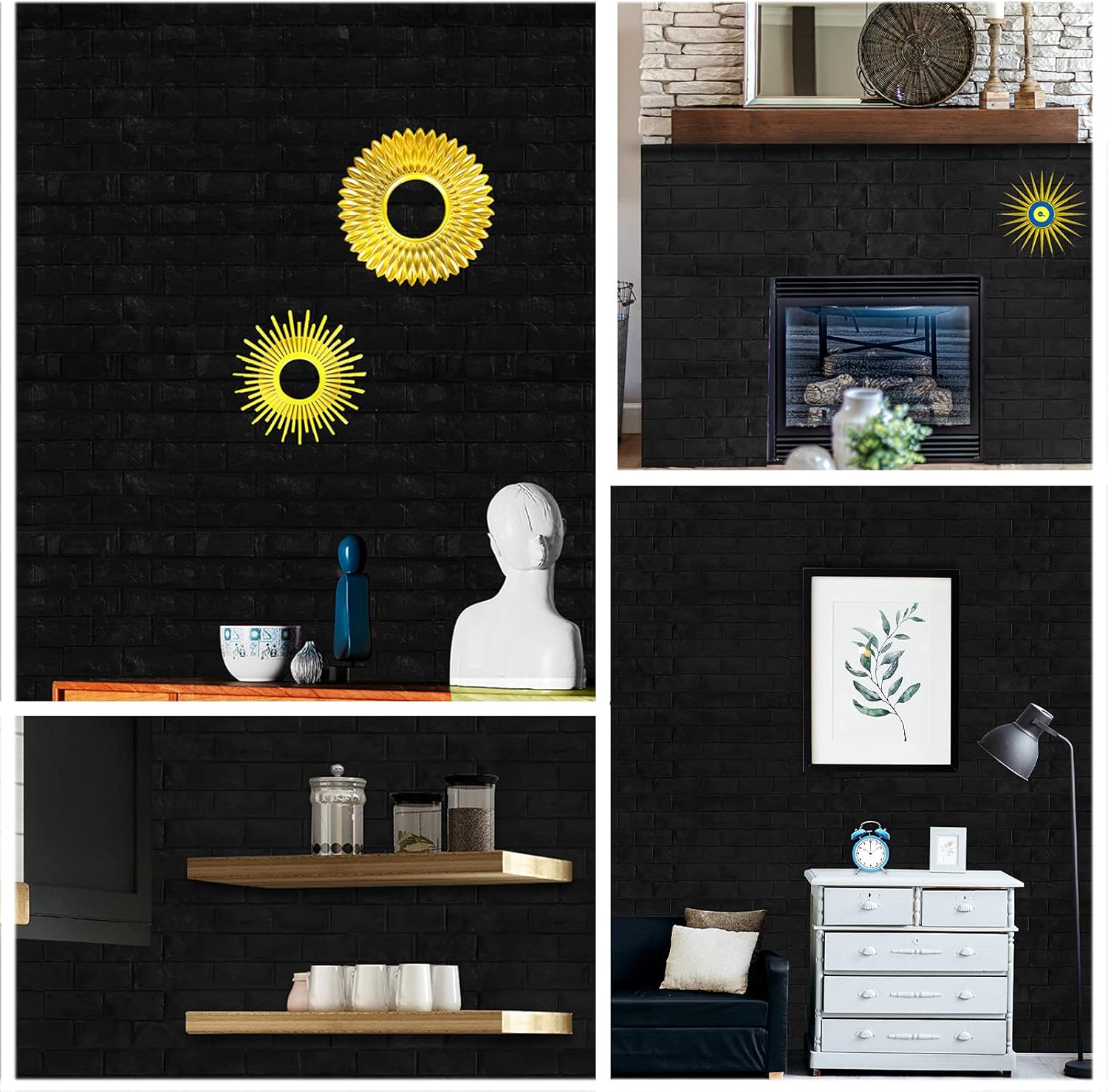 20paneles autoadhesivos 3D impermeables para pared, con ladrillos negros, se pueden pintar, papel tapiz con ladrillos falsos, paneles para
