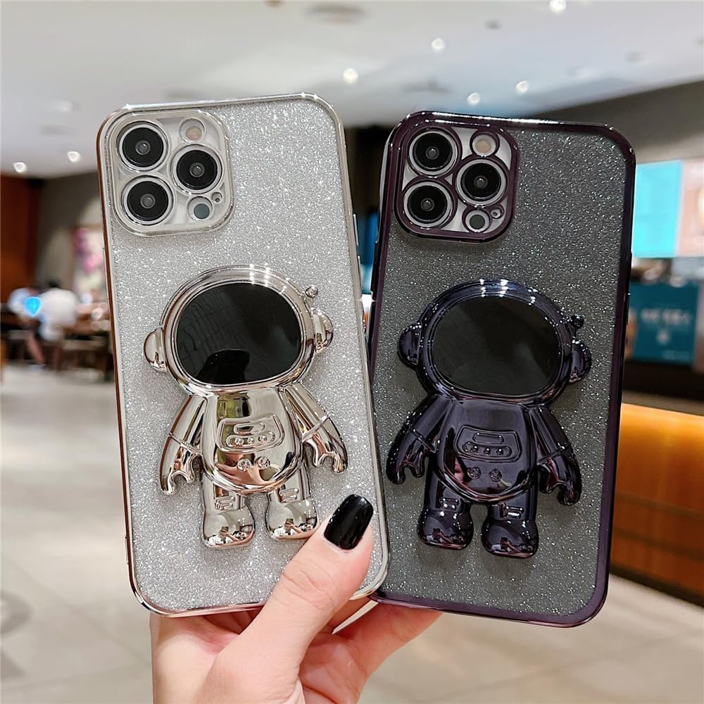 Spevert Funda para iPhone 15 Pro Max con purpurina de lujo con bonito soporte de astronautas protección militar contra caídas protección completa de