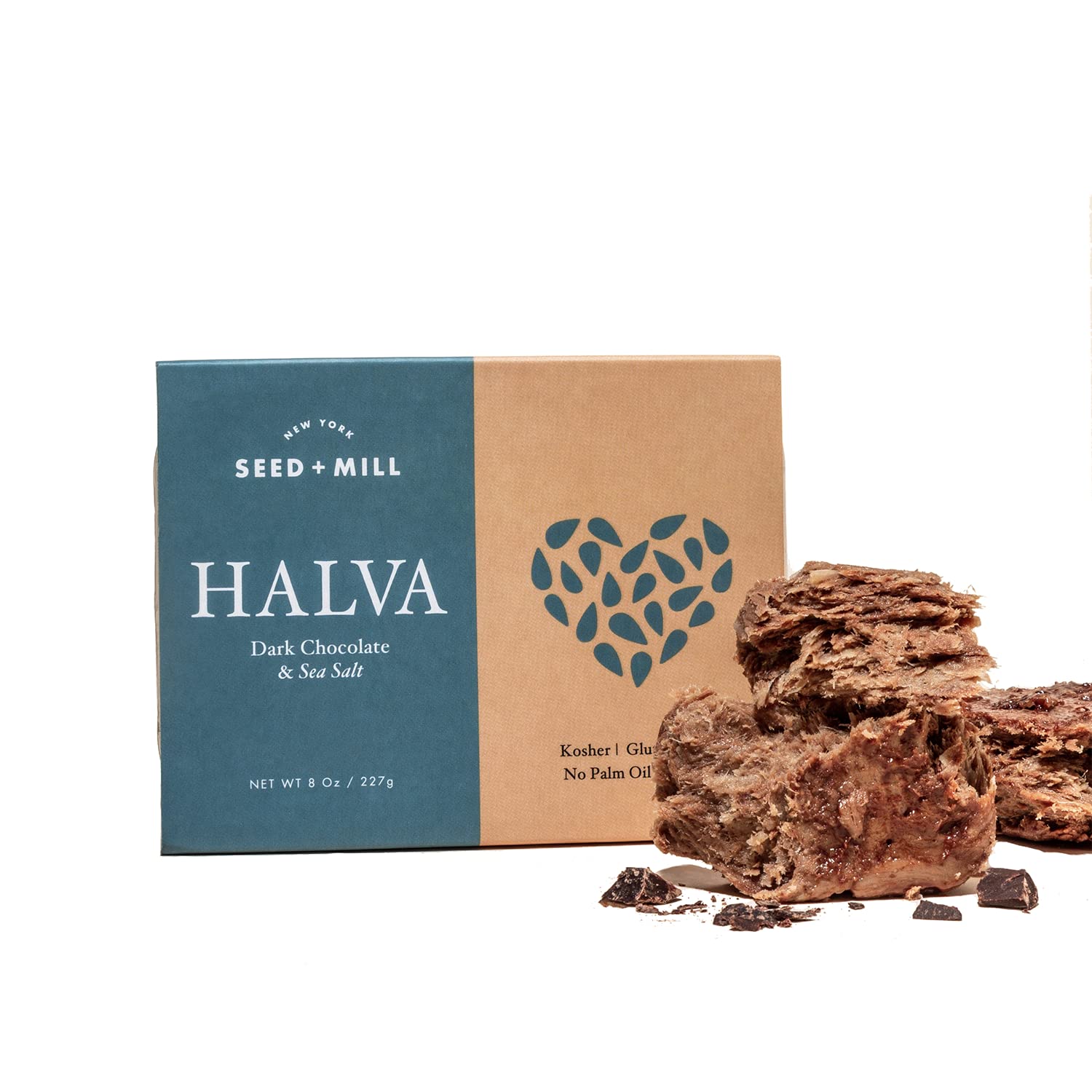 Seed + Mill Halva Trio (Pistacho, sal marina chocolate negro y cereza) vegano, kosher y sin gluten disfruta de este aperitivo vegano y caramelo