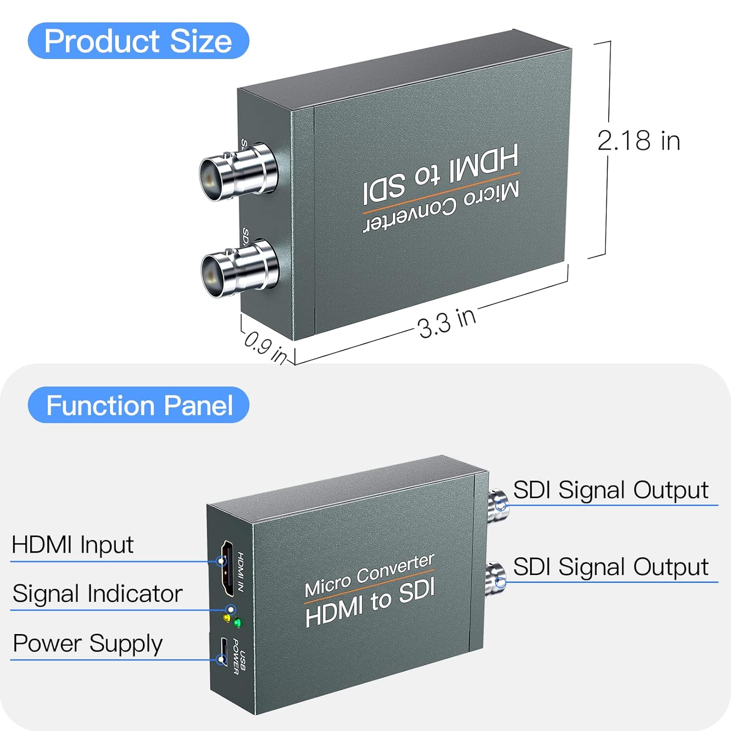 HDMI a SDI, HDMI a 3G-SDIHD-SDI, convertidor de audio 2 vías SDI convertidor adaptador de salida SDI dual soporte 1080P para cámara de cine en casa