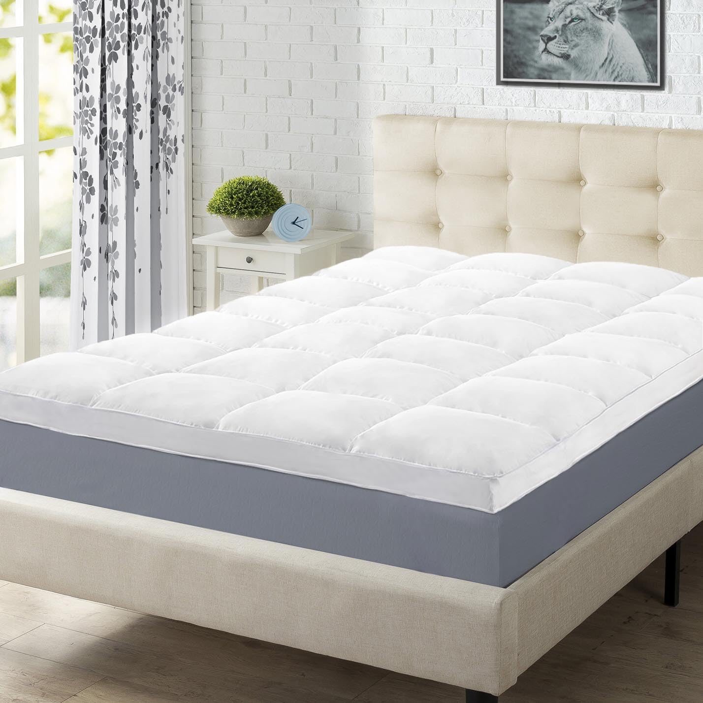 Superior Cubrecolchón, alternativa al plumón, almohada de cama de 2 pulgadas de profundidad, almohadilla cómoda, protector de colchón esponjoso,