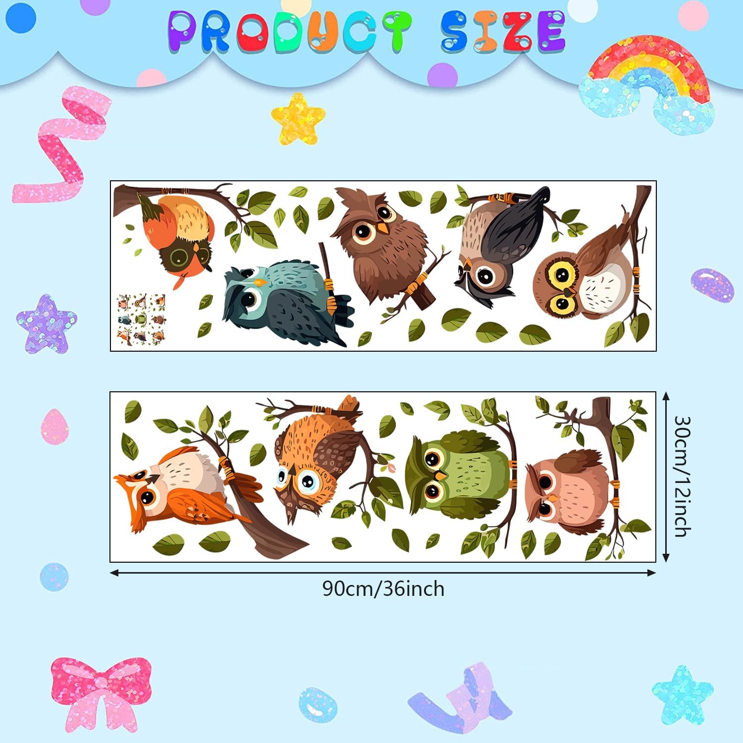 DEIKOKA Calcomanías de pared con diseño de búho, pájaros en ramas de árbol, autoadhesivas, extraíbles, para pared de niños, dormitorio, sala de