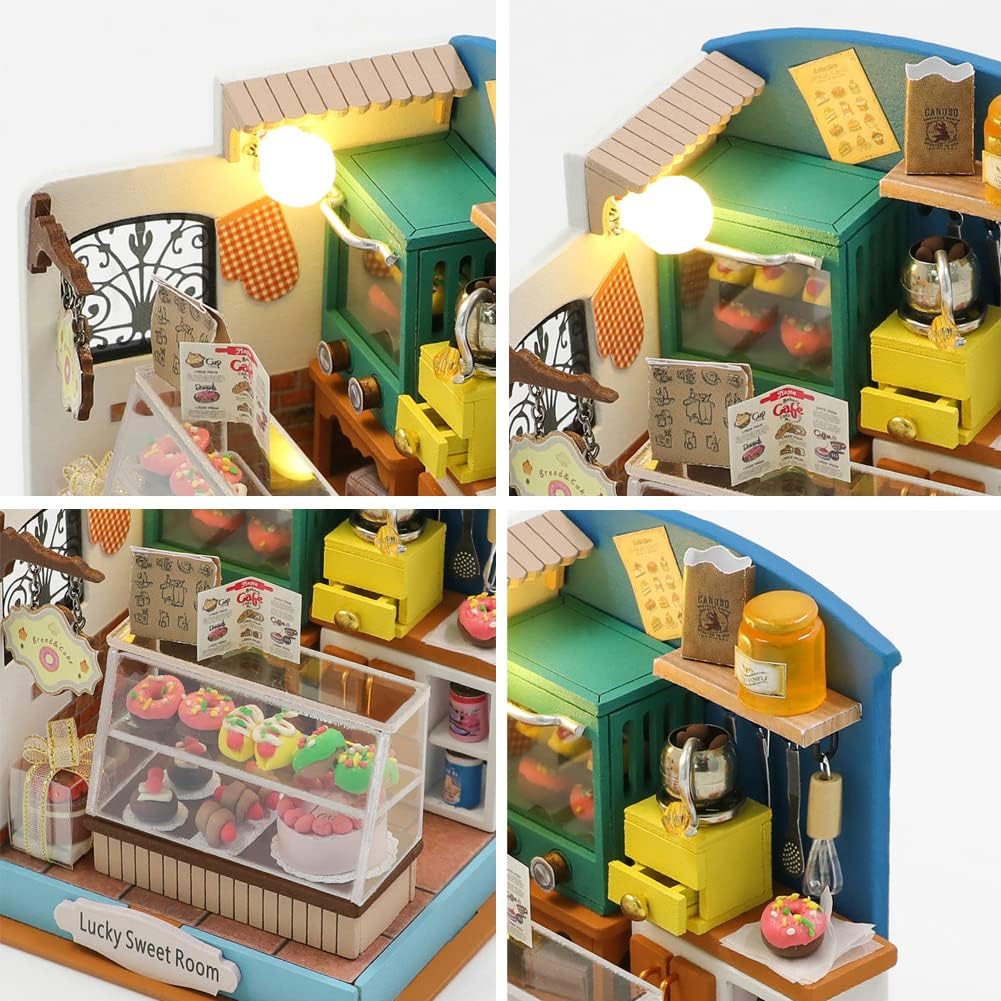 Kit de casa de muñecas en miniatura de bricolaje, casa de muñecas de madera con LED, kit de construcción de casa pequeña para regalo de cumpleaños