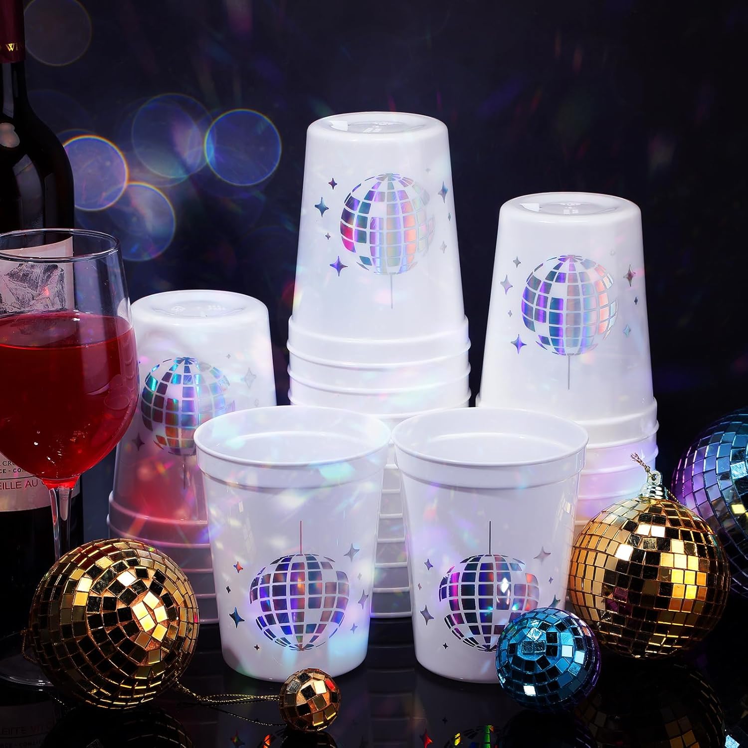 Tioncy 50 piezas de 16 onzas de suministros de fiesta de discoteca tazas de bola de discoteca reutilizables tazas de discoteca tazas de disco de los