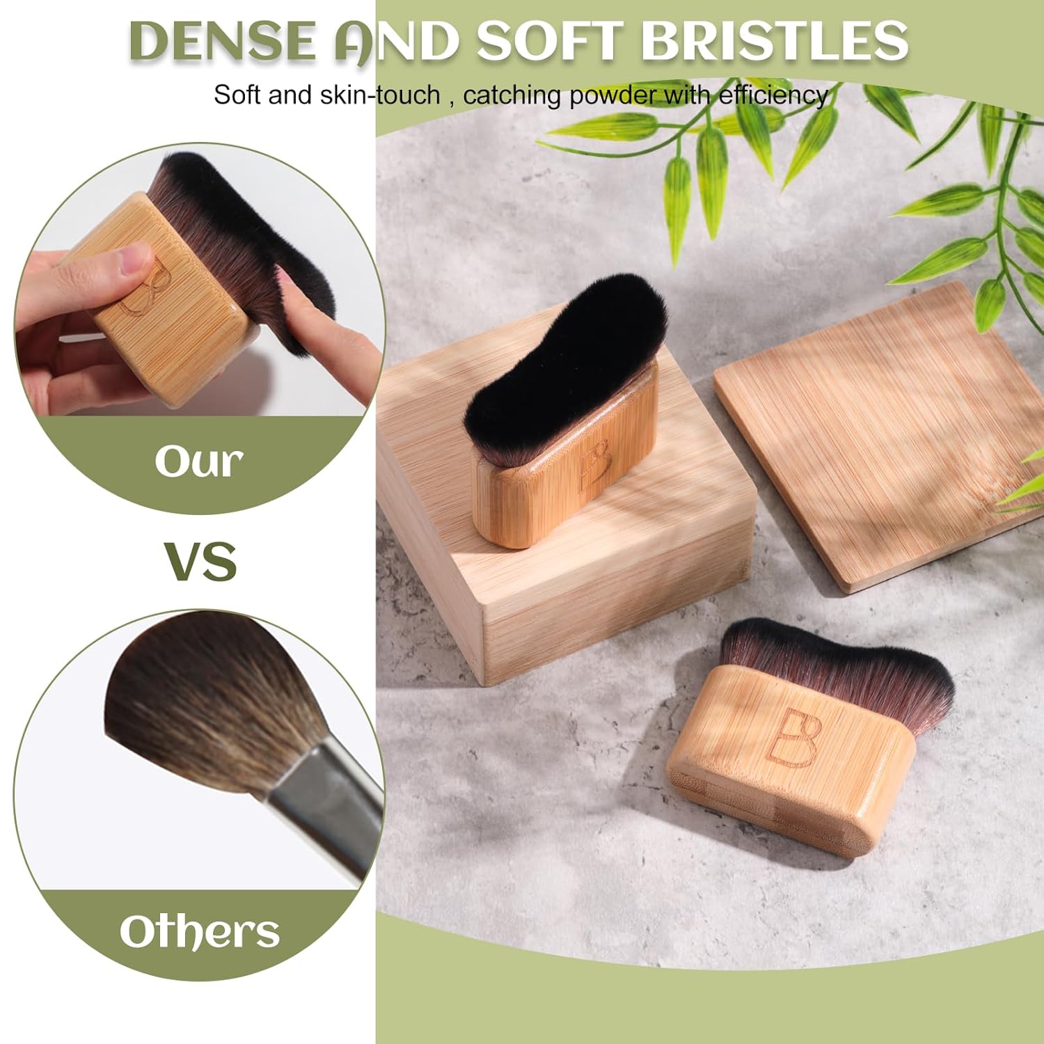 BS-MALL Juego de 2 brochas de maquillaje autobronceadoras para el cuerpo, mango de bambú natural ecológico, cerdas sintéticas ultrasuaves, perfecto