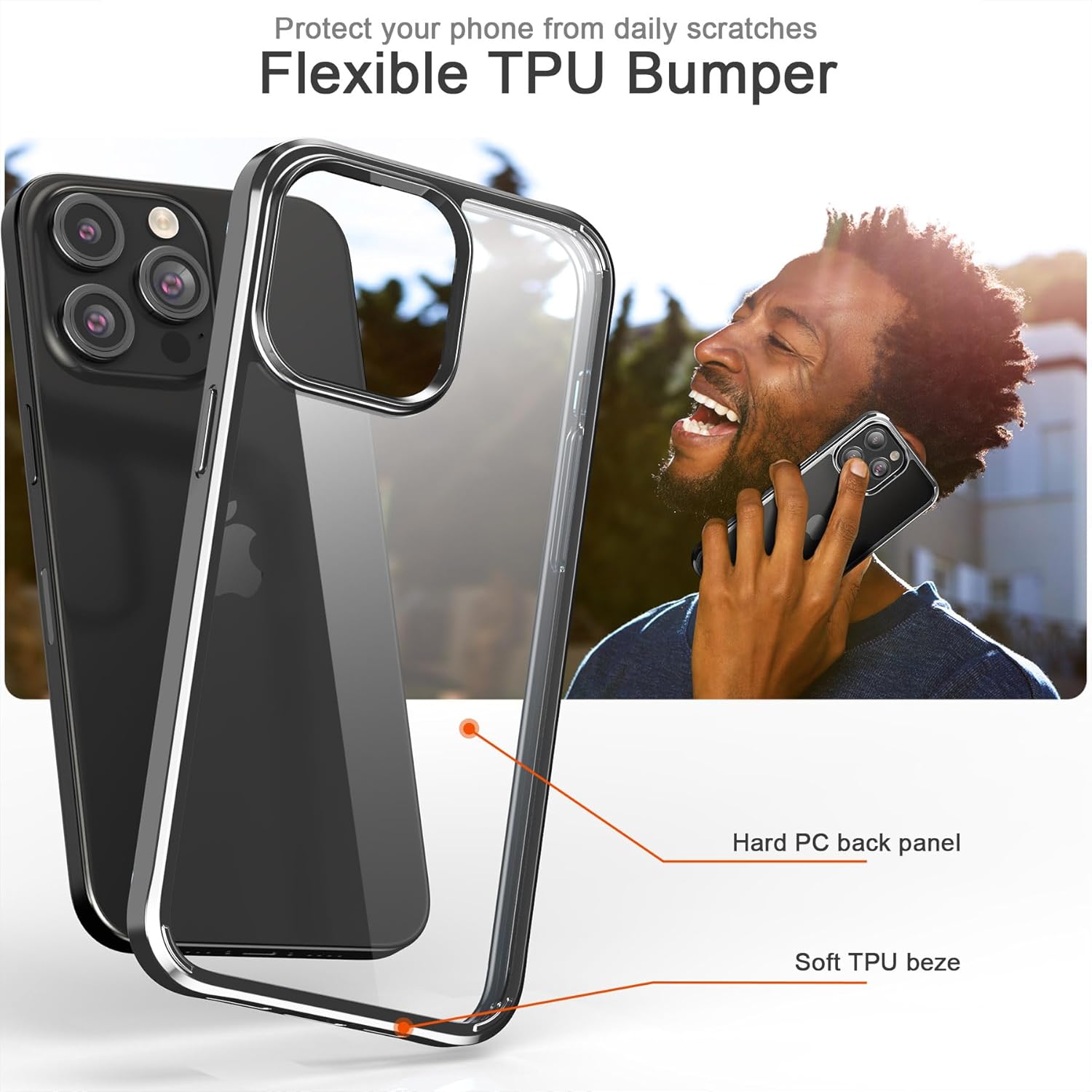 Foluu Funda ultradelgada para iPhone 15 Pro Max 2023 con protector de pantalla de vidrio templado y protector de lente de cámara, chapado duro