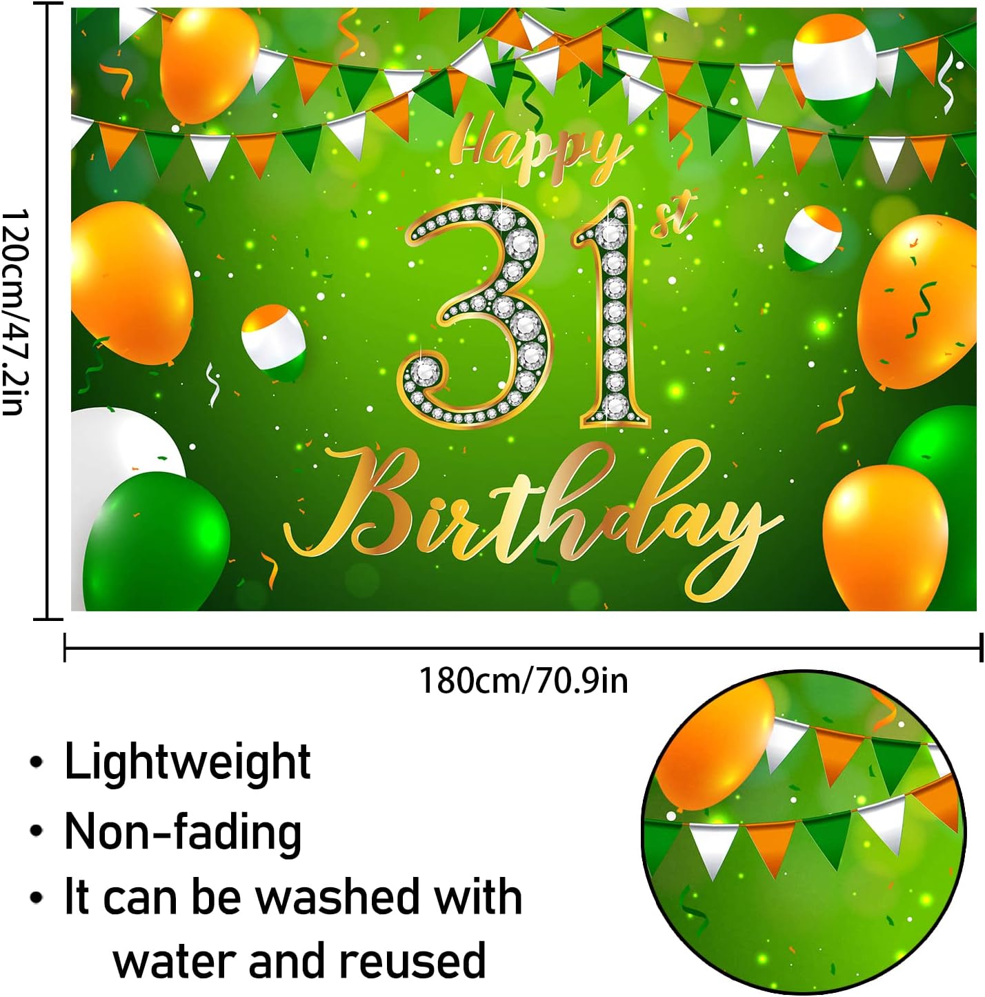 Cartel de fondo de feliz cumpleaños número 31, decoración verde – Decoración temática de fiesta de cumpleaños con purpurina para hombres y mujeres