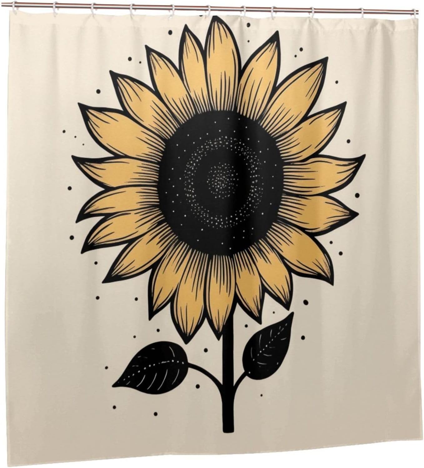 YLATY2371 – Cortina de ducha con diseño de girasoles para baño, pétalos florales amarillos, hojas negras, juego de cortina de ducha bohemia, tela