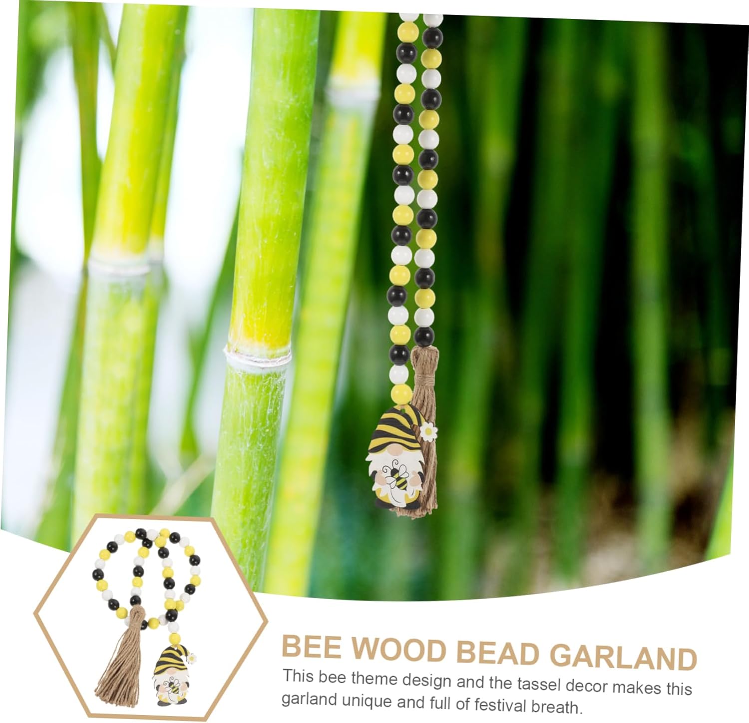 IMIKEYA Abeja Festival de cuentas de madera Cadena de cuentas de día de la abeja Guirnaldas de madera Día de la abeja Guirnalda de madera de
