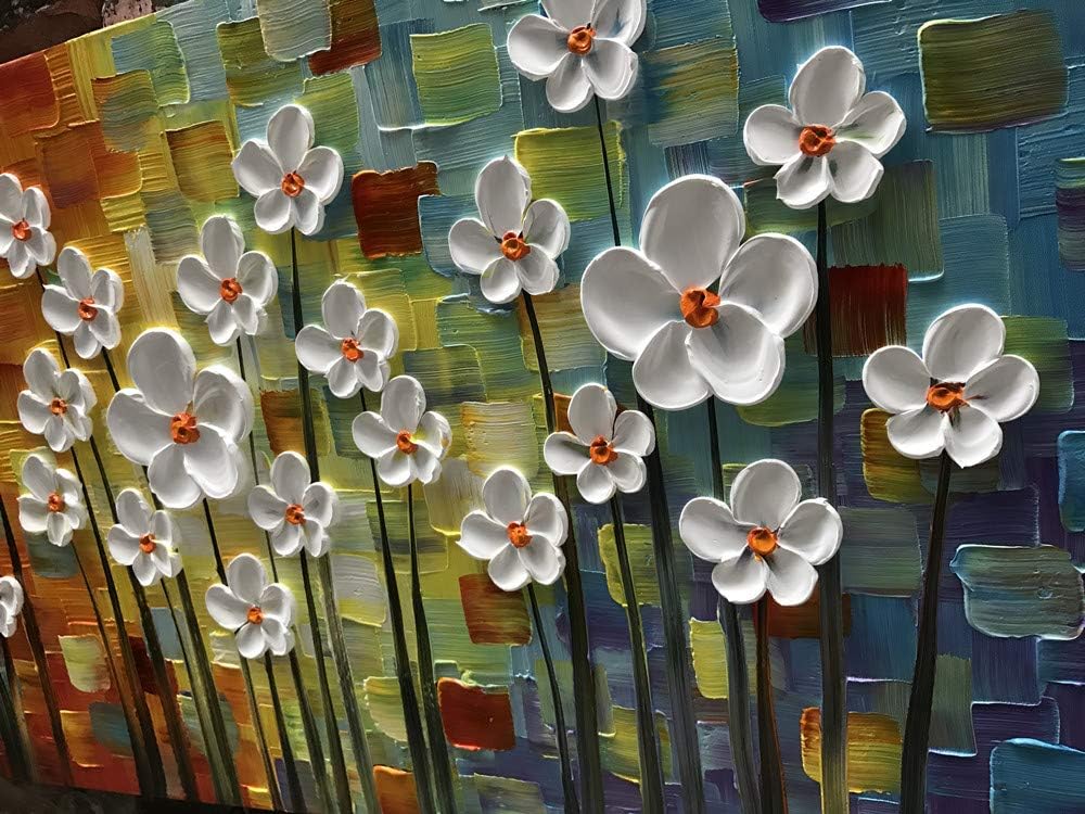 YaSheng Arte, cuadro contemporáneo pintado a mano, motivo de flores blancas, pinturas para decoración del hogar, para el interior, listo para
