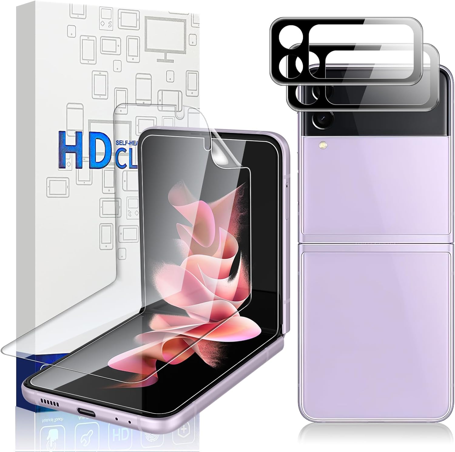 Vizvera Paquete de 2 protectores de pantalla para Galaxy Z Flip 3, película EPU + 2 unidades Flip 3 película flexible de pantalla interna HD