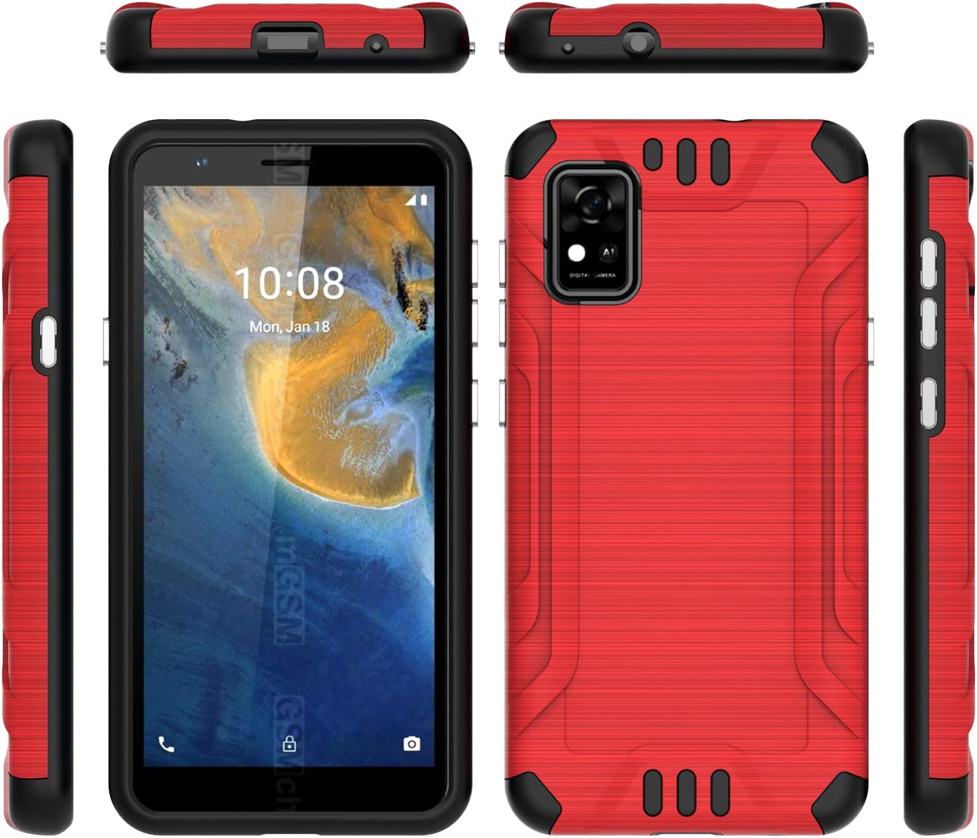 TJS Funda para Visible ZTE Blade A3 Prime Z5158, soporte magnético híbrido de doble capa a prueba de golpes con acabado metálico con acabado de
