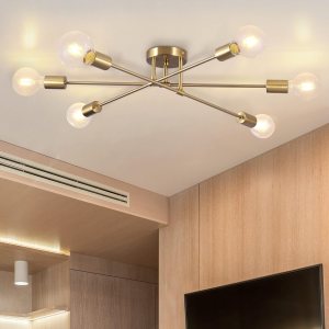 BrkNit Lámpara de techo semiempotrada, 6 lámparas Sputnik modernas de latón con base E26, lámparas industriales vintage de mediados de siglo para BrkNit Lámpara de techo semiempotrada, 6 lámparas Sputnik modernas de latón con base E26, lámparas industriales vintage de mediados de siglo para
