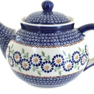 Tetera de flor de melocotón de cerámica polaca de rosa azul Tetera de flor de melocotón de cerámica polaca de rosa azul