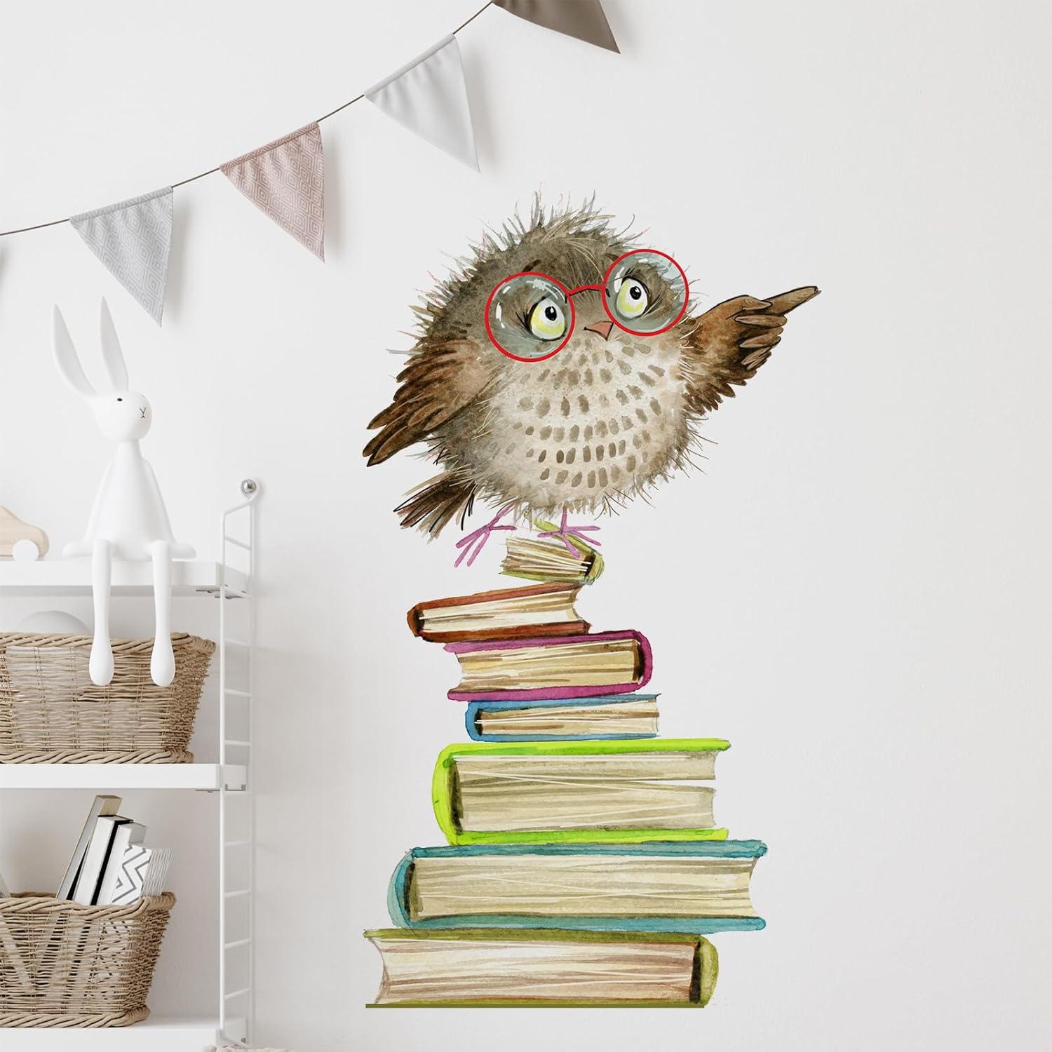 Calcomanías de pared con diseño de búhos y libros, lindos animales, papel tapiz educativo para despegar y pegar para habitación de niños, rincón de