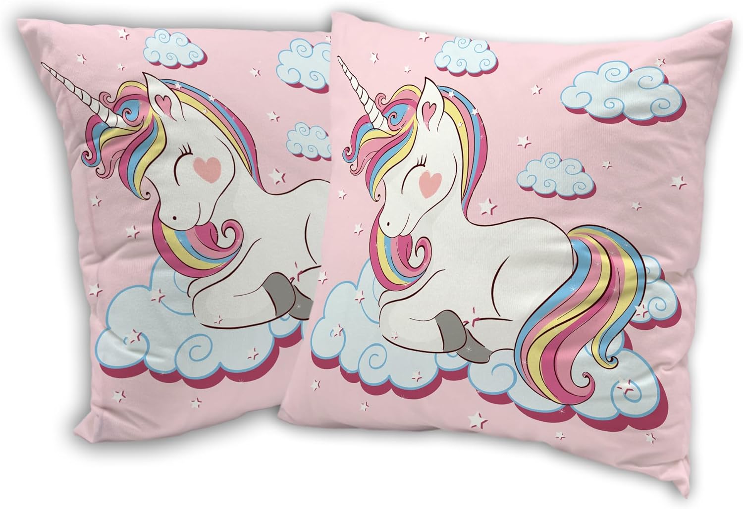 SKYDAWNY Juego de 2 fundas de almohada de unicornio de 18 x 18 pulgadas, diseño de estrellas y nubes de arcoíris, fundas de almohada decorativas,