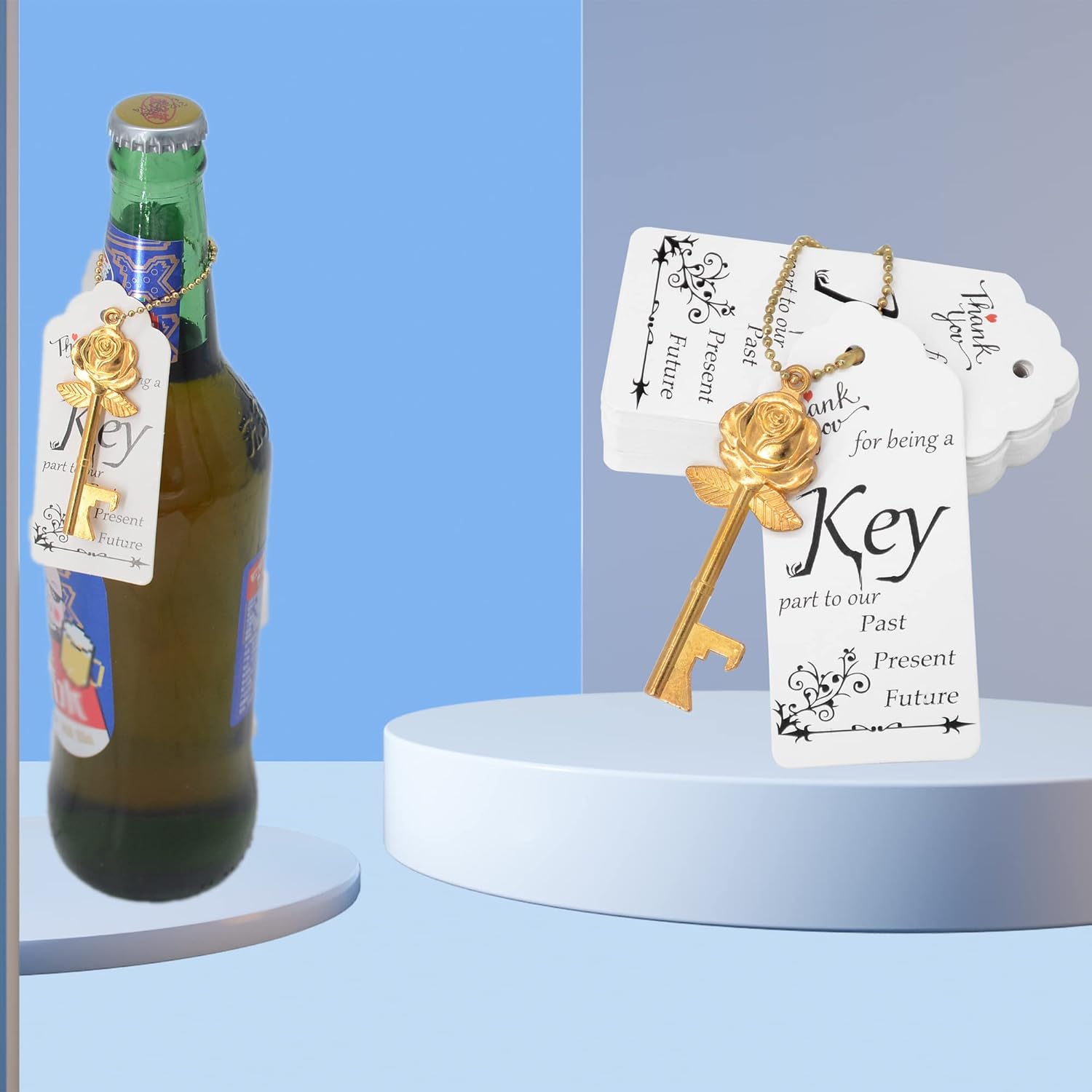 Aokbean 100 juegos de llaves en forma de flor de rosa, regalos de boda, regalo para invitados, llave de esqueleto a granel, abridor de botellas con