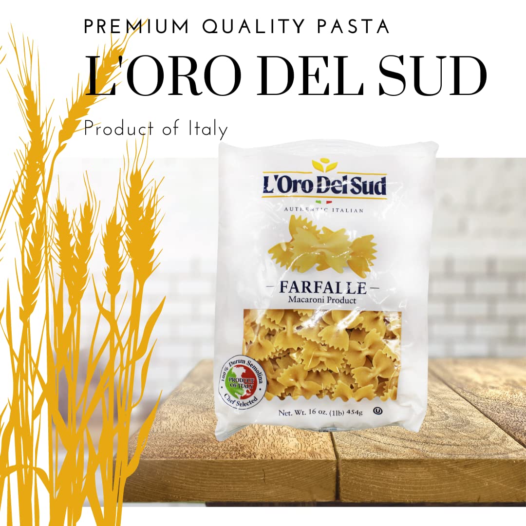 Pasta Farfalle, paquete de 4, pasta italiana, pasta con pajarita, producto de calidad premium de Italia, 16 onzas (paquete de 4) por L’Oro del Sud.