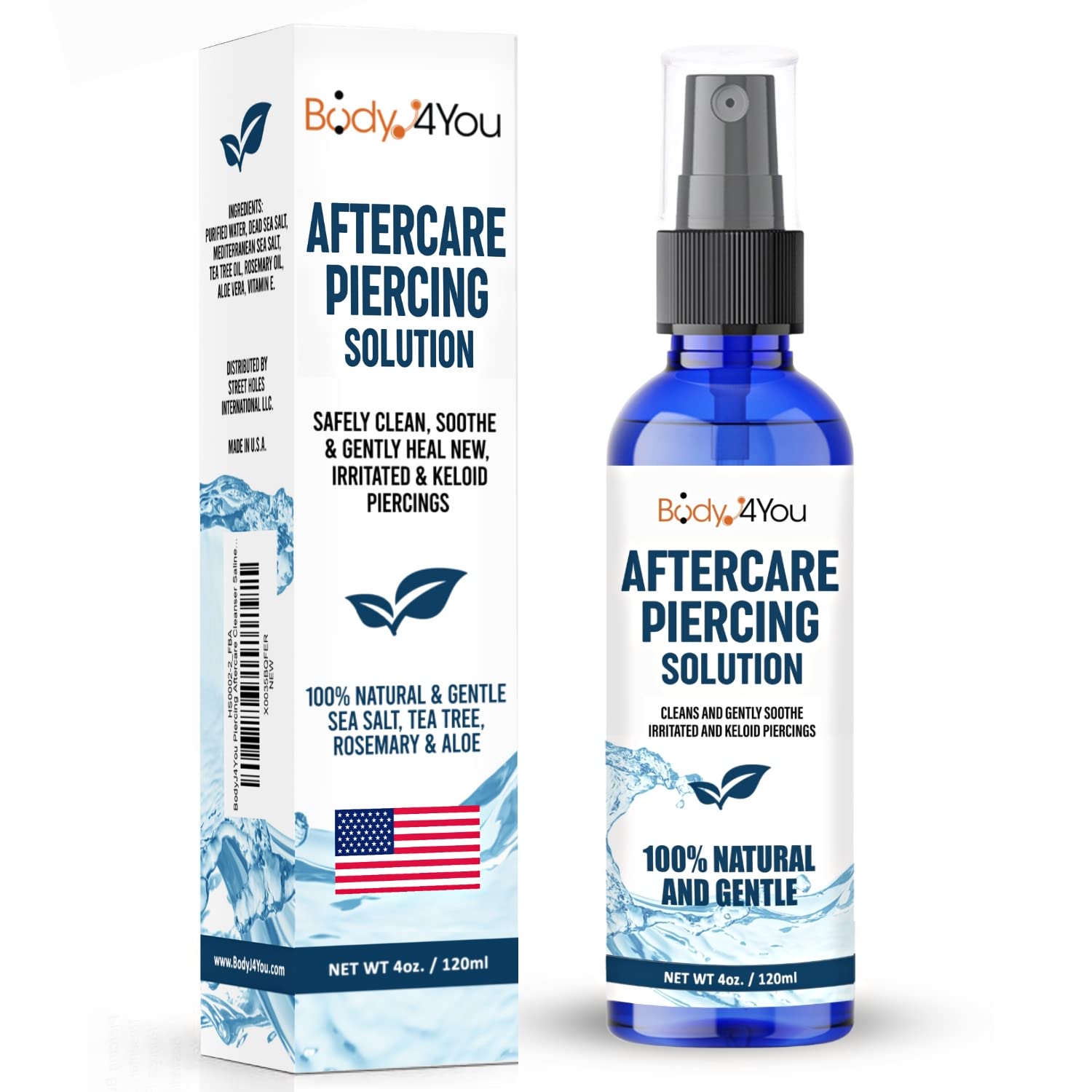 BodyJ4You Aerosol para el cuidado posterior de piercing, solución de limpieza salina, limpiador de piercing de nariz, vientre y oído, tratamiento