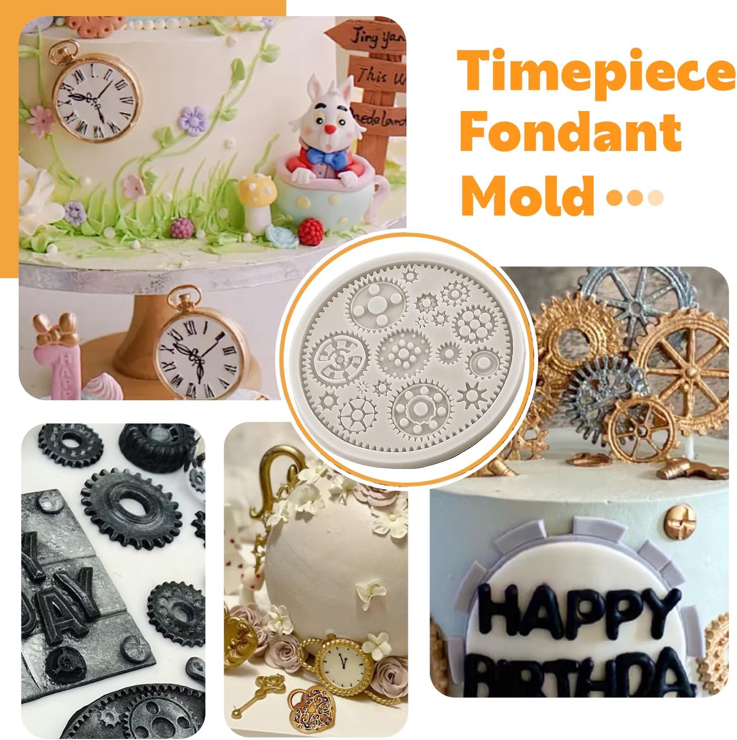 Moldes vintage para fondant, reloj de engranaje steampunk, molde de silicona para gemas barrocas para decoración de cupcakes, decoración de