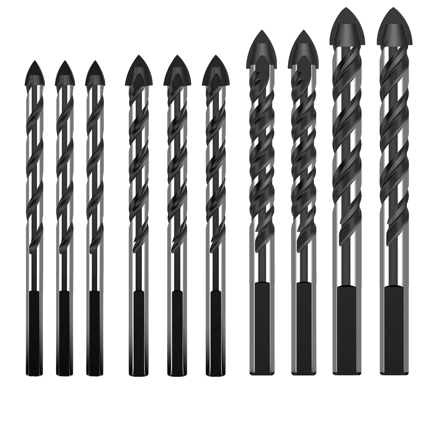 Juego de 10 brocas para hormigón para mampostería, brocas de carburo profesional, juego de brocas de extensión de 14 a 12 pulgadas (0.236 in-0.472