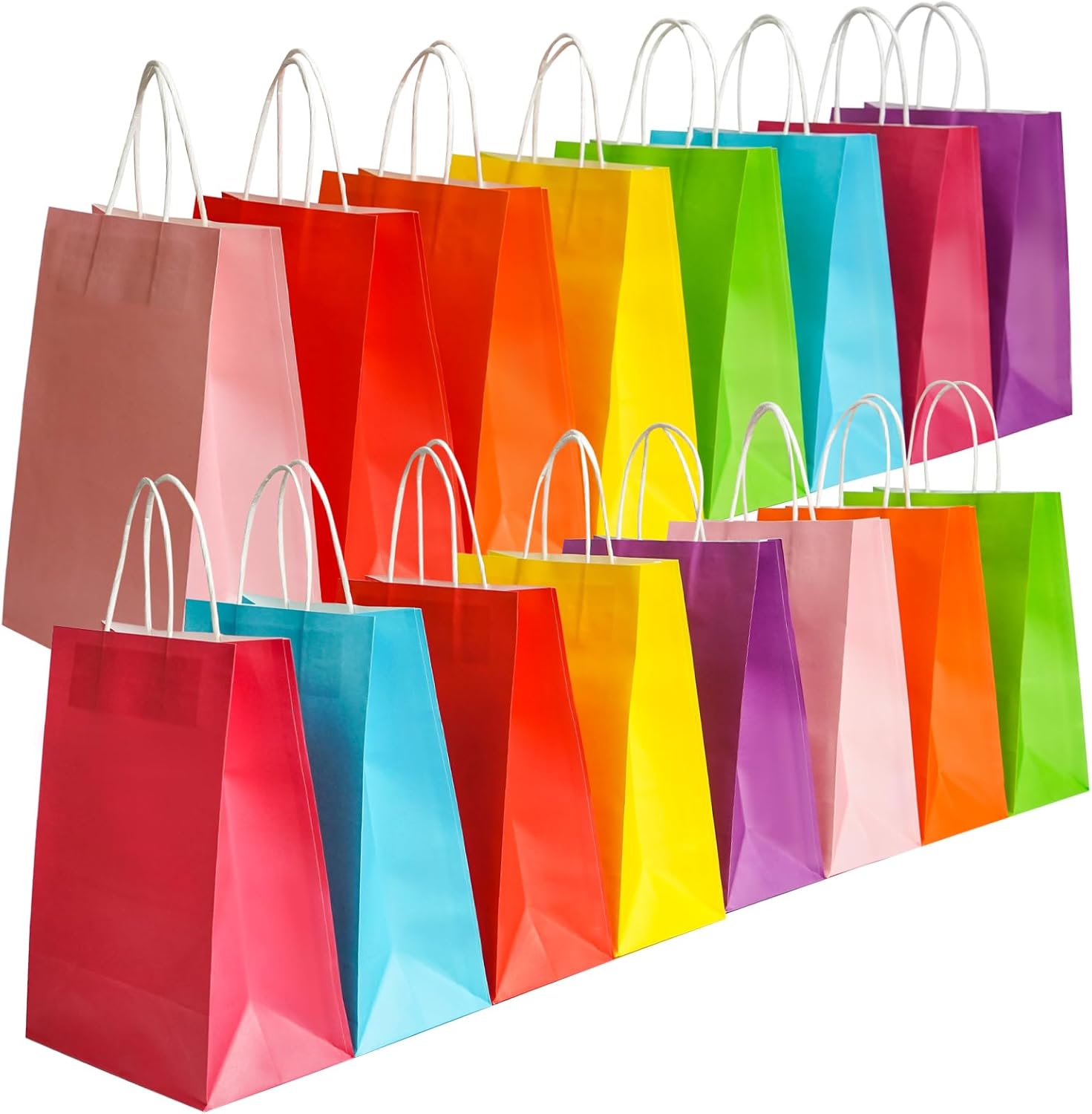 Bekoetoz 40 bolsas de regalo de papel kraft blanco con asas, 8 colores de 8.3 x 5.9 x 3.2 pulgadas, bolsas de regalo a granel para cumpleaños,