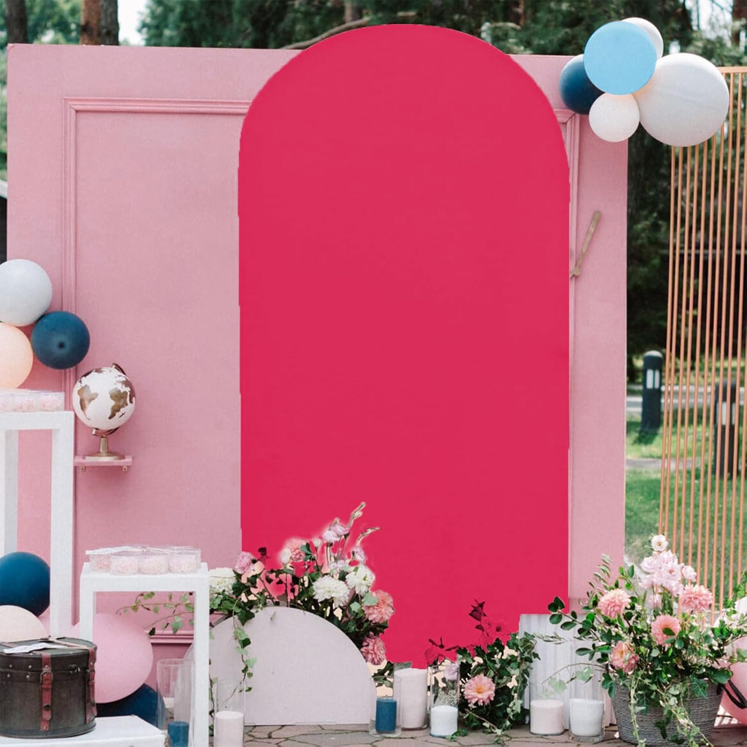 OldPAPA Cubierta de arco de boda de 6.6 pies, cubierta de fondo de arco ajustable de elastano, parte superior redonda, soporte de telón de fondo de