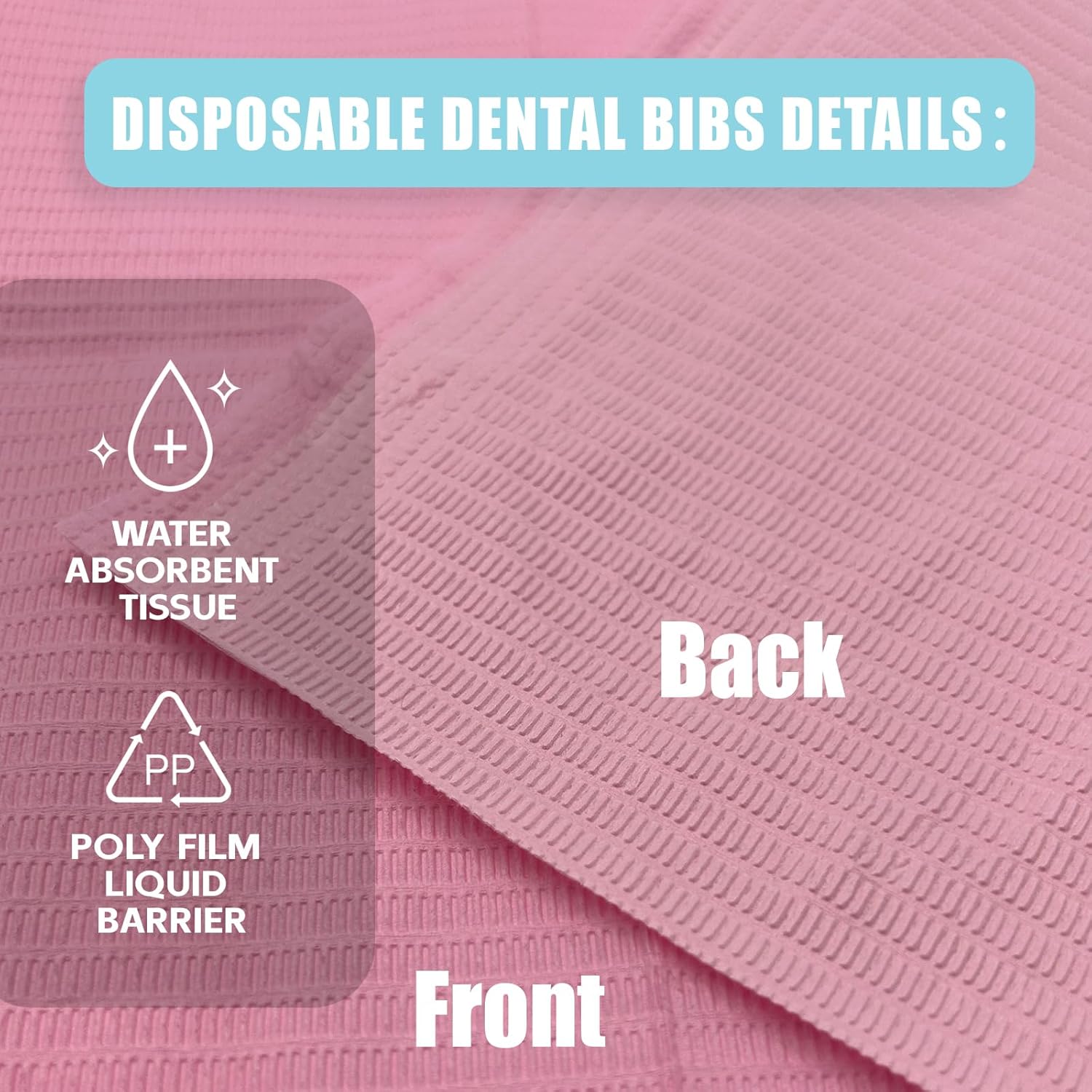 Baberos dentales desechables de 13 x 18 pulgadas, 3 capas impermeables para salón de uñas, tienda de tatuajes y tienda dental (rosa)