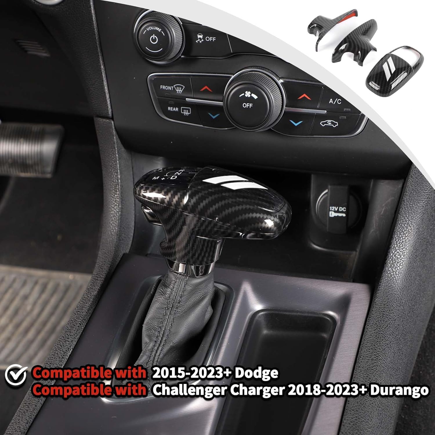 JWWY Pomos de palanca de cambios para Dodge Challenger Charger 2018-2023 Durango Accessories 2015-2023 Fibra de carbono blanca, 3 piezas