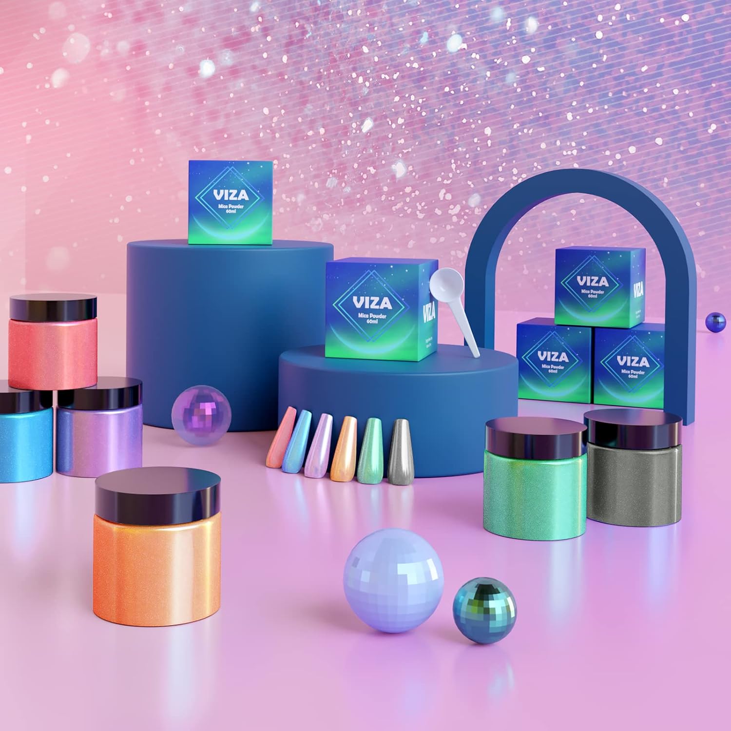 Viza Polvo de mica de grado cosmético, 1.06 onzas  1.06 onzas, pigmento de color diamante, maquillaje con purpurina para uñas, brillo de labios,