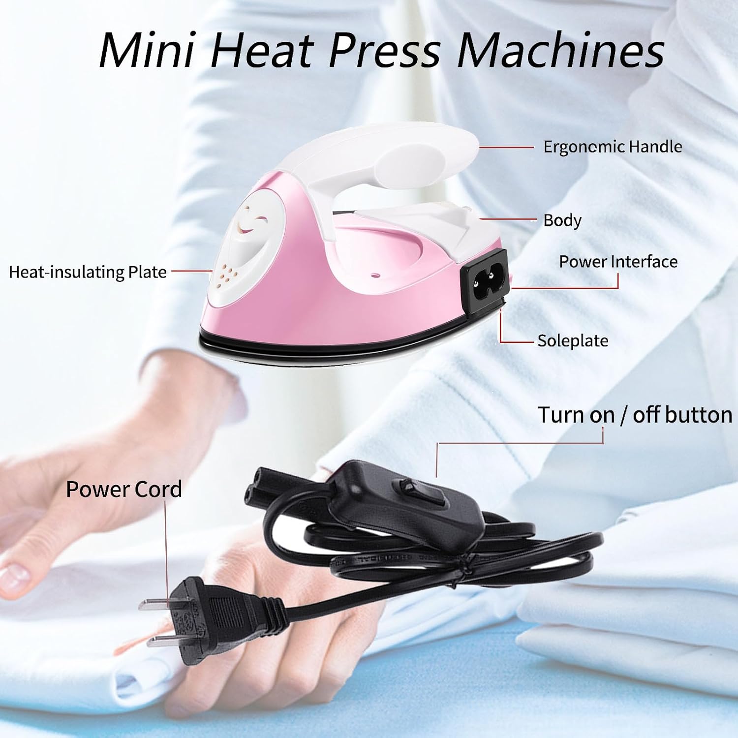 Mini plancha para manualidades, mini máquina de prensa de calor rosa, plancha portátil para viajes, práctica para proyectos de transferencia de