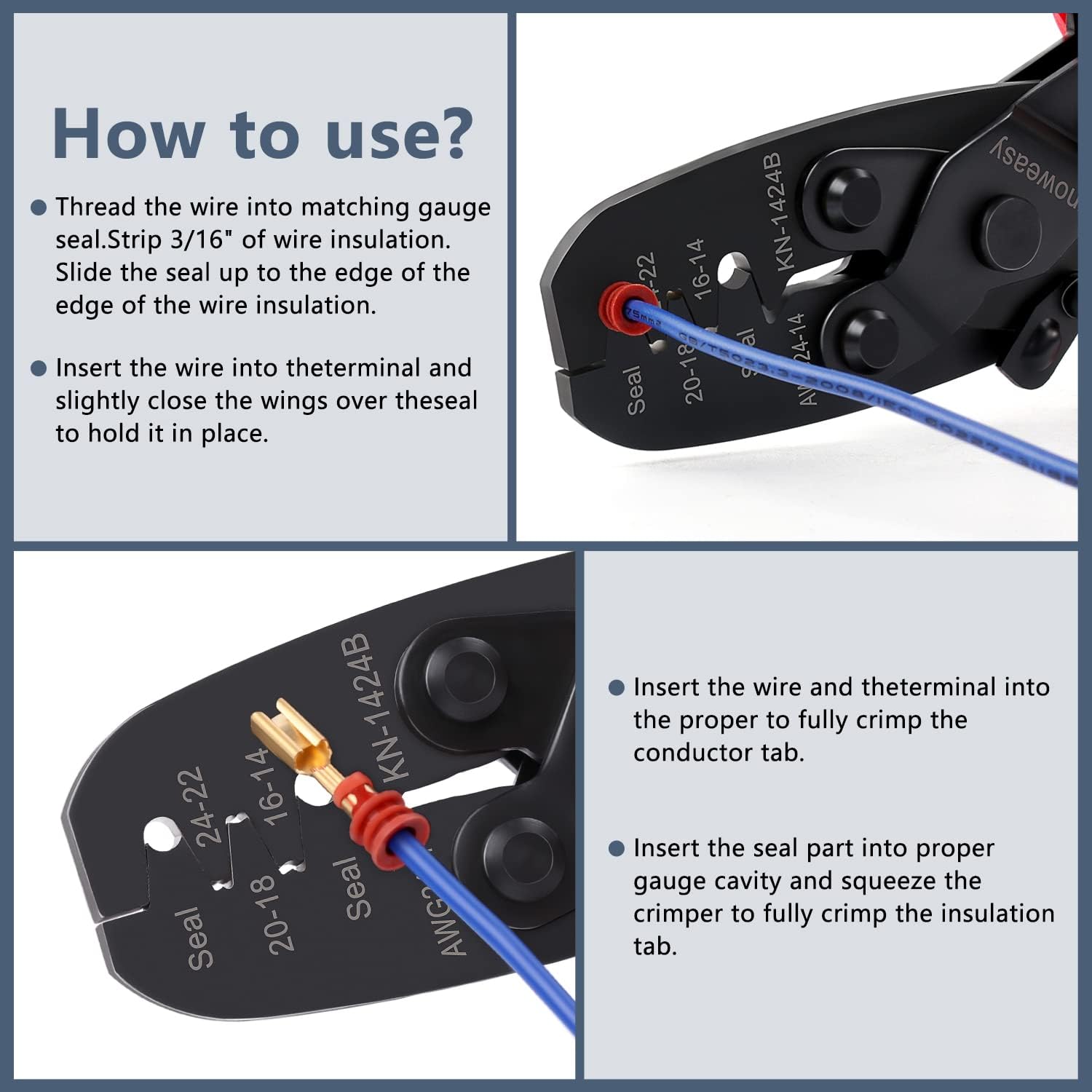 Knoweasy Engarzadora y prensadora Molex compatible con Deutsch DT Series Stamped or Formed Contact, Molex, Delphi, Amp, Tyco, Harley, PC, Automotive