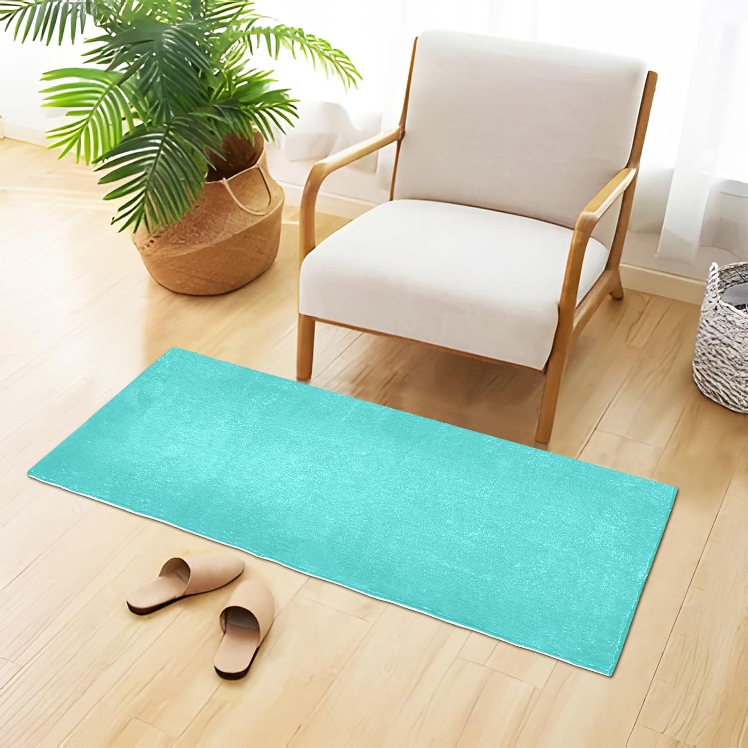 Tapete de baño de color turquesa mediano, lavable a máquina, tapete absorbente con respaldo de goma, 39 x 20 pulgadas